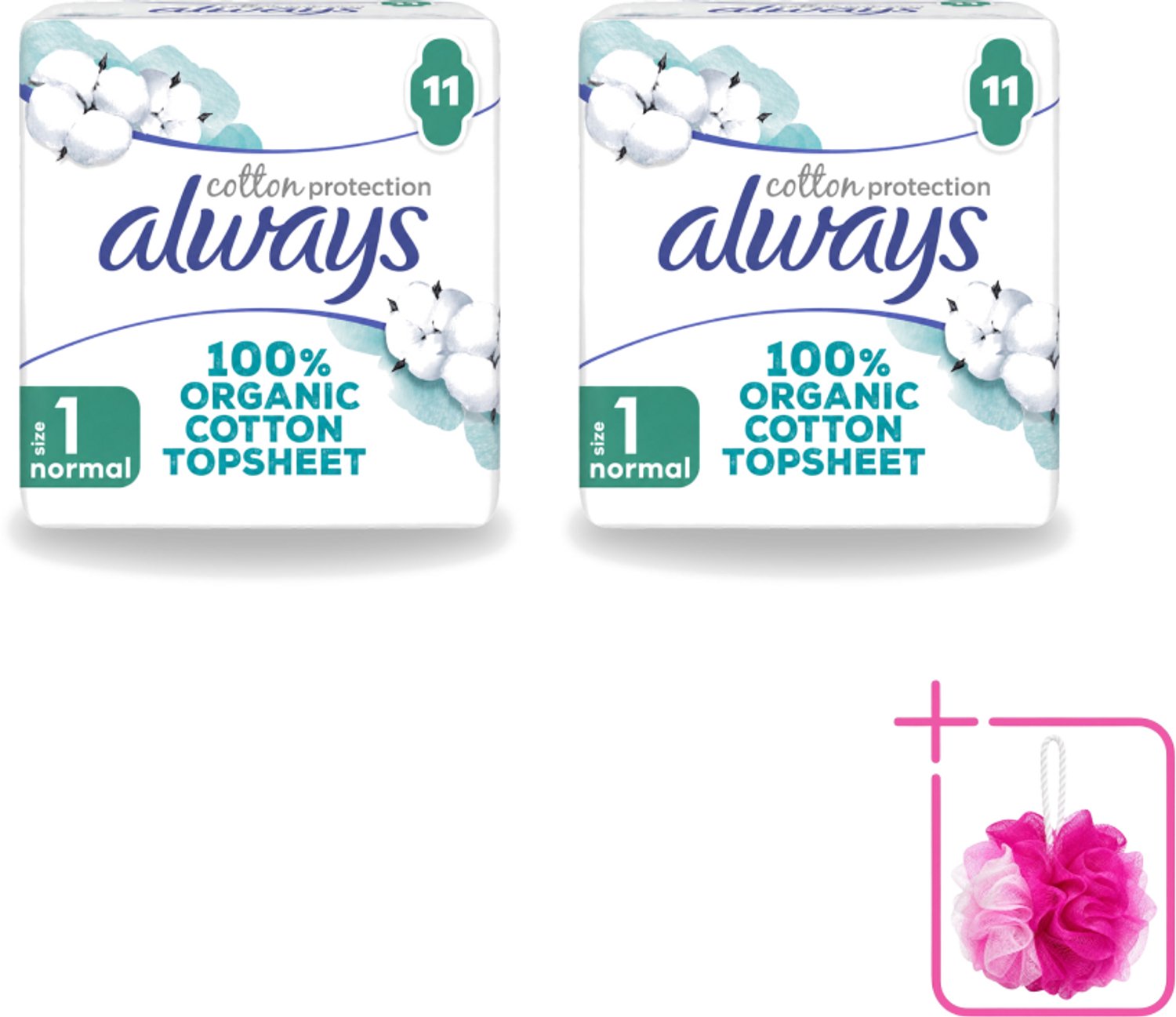 2 x Always – Maandverband – Bio Cotton Protection Ultra Normal met Vleugels – 11 stuks - Bulkverpakking - Maandverband - Douchemop - Bio katoen