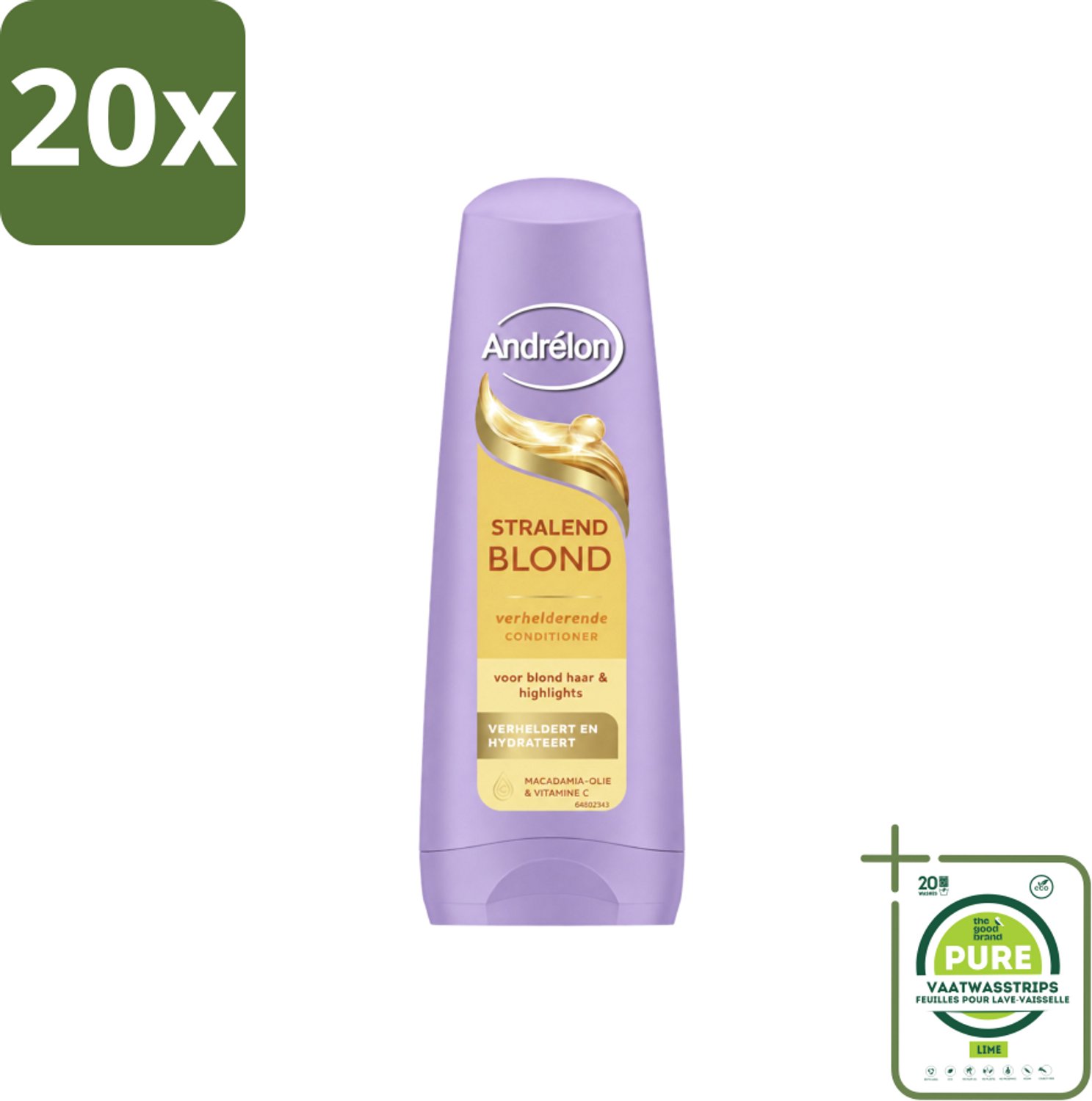 20 x Andrélon – Conditioner – Stralend Blond – 200 ml - Grootverpakking - Vaatwasstrips - Blond Haar Verzorgen - Verhelderen - Glans - Levendigheid - Kleuraccenten