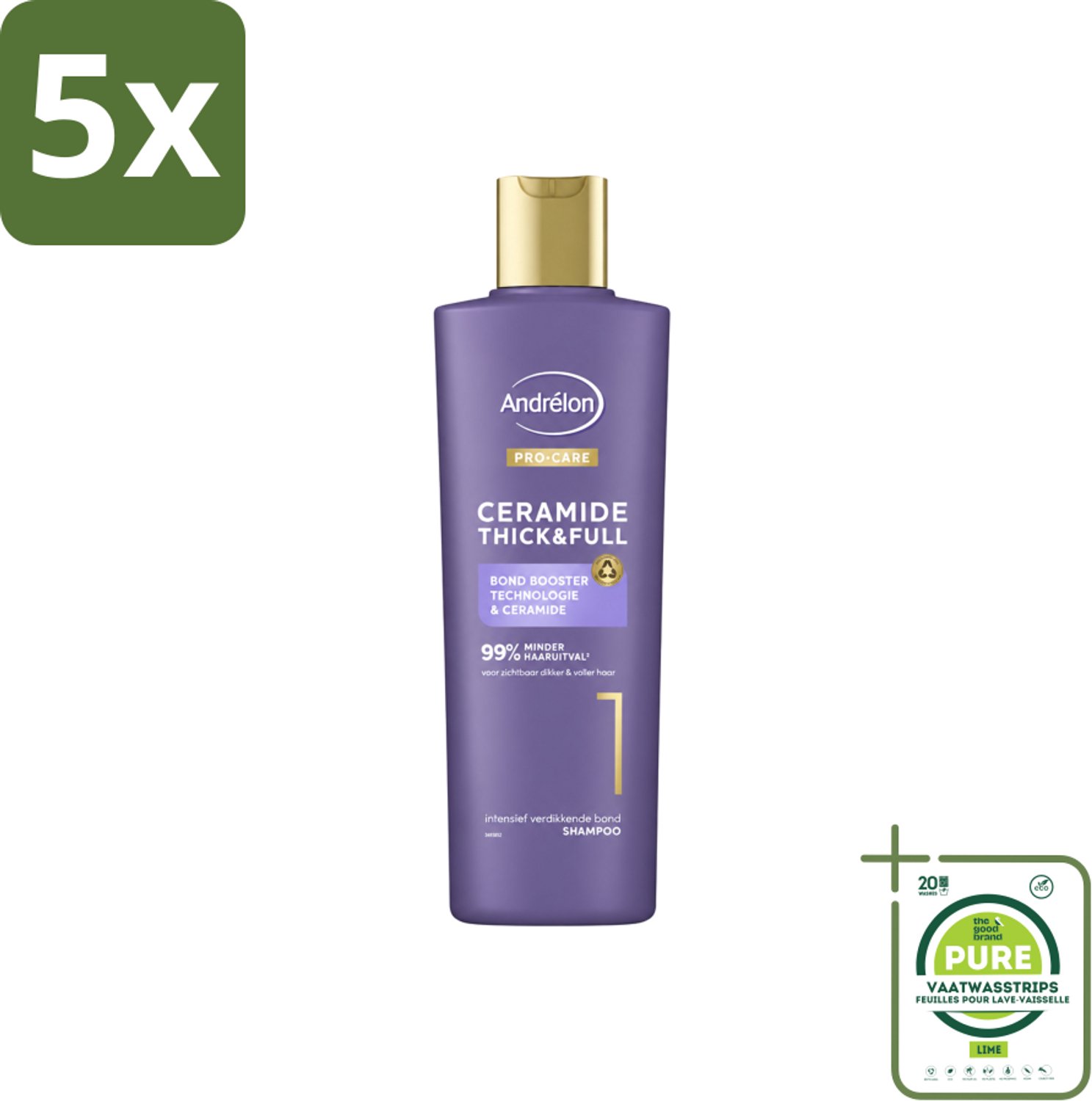 5 x Andrélon – Shampoo – Pro Care – 250 ml - Grootverpakking - Vaatwasstrips - Dikker Haar - Versterkt Haar - Haaruitval Verminderen - Breukbestendig Haar - Ceramide Shampoo