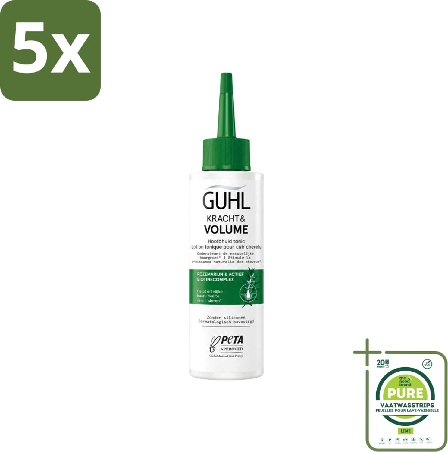 5 x Guhl – Scalp Tonic – Kracht & Volume – 125 ml - Grootverpakking - Vaatwasstrips - Haaruitval - Haargroei - Haarversterking - Haarwortels - Biotine