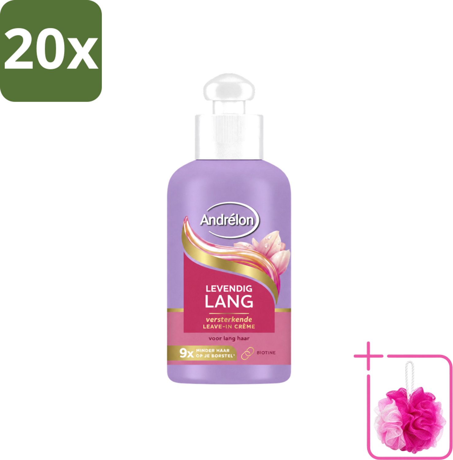 20 x Andrélon – Leave-In Crème – Levendig Lang – 200 ml - Bulkverpakking - Haarbescherming - Douchemop - Haarversterking