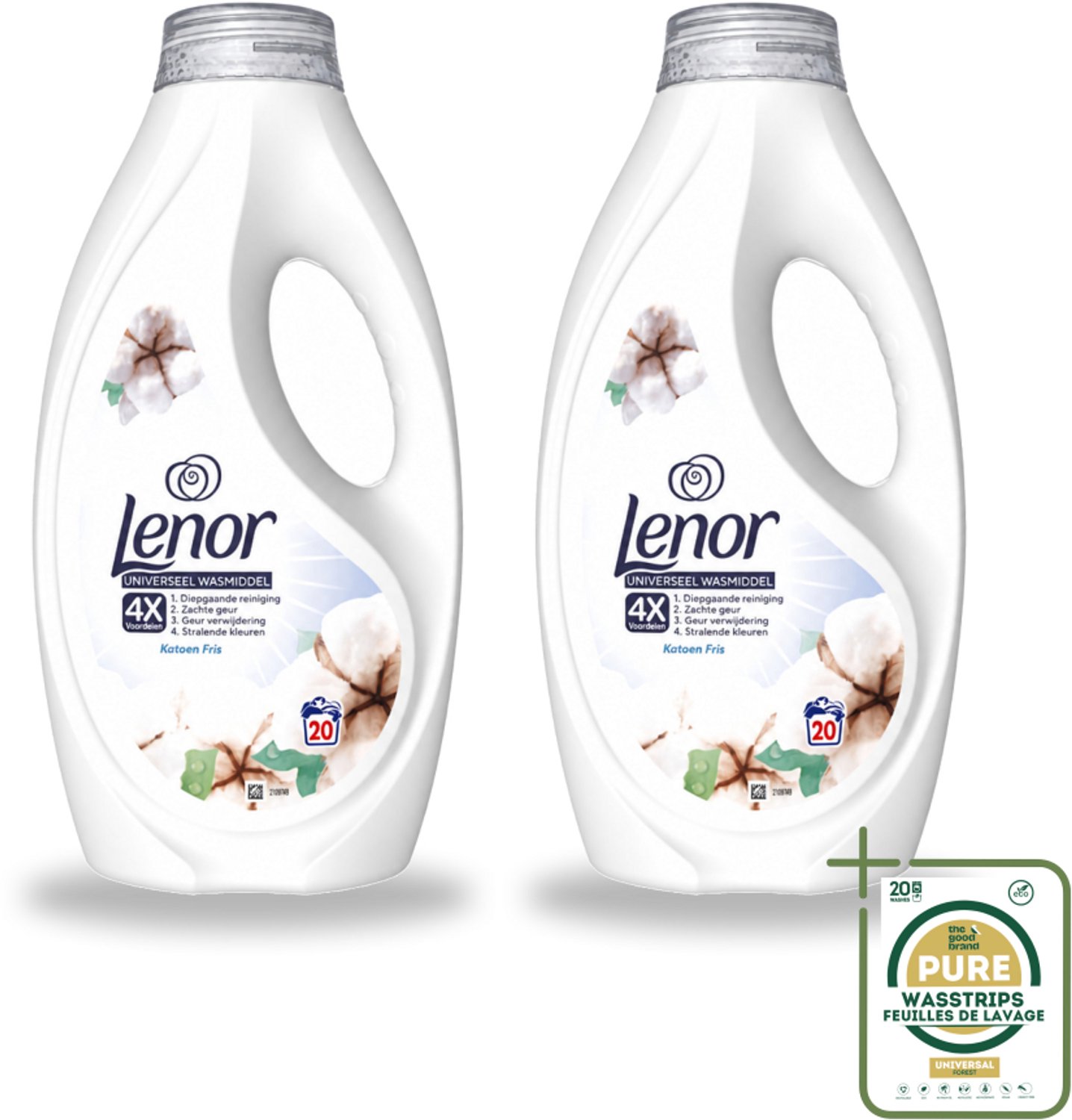 2 x Lenor – Wasmiddel – Katoen Fris – 20 Wasbeurten - 900 ml - Wasstrips - Wasmiddel Katoen - Wasmiddel Fris - Wasmiddel Voor Kleding - Wasmiddel Voor Koud Wassen - Kleurbeschermend Wasmiddel