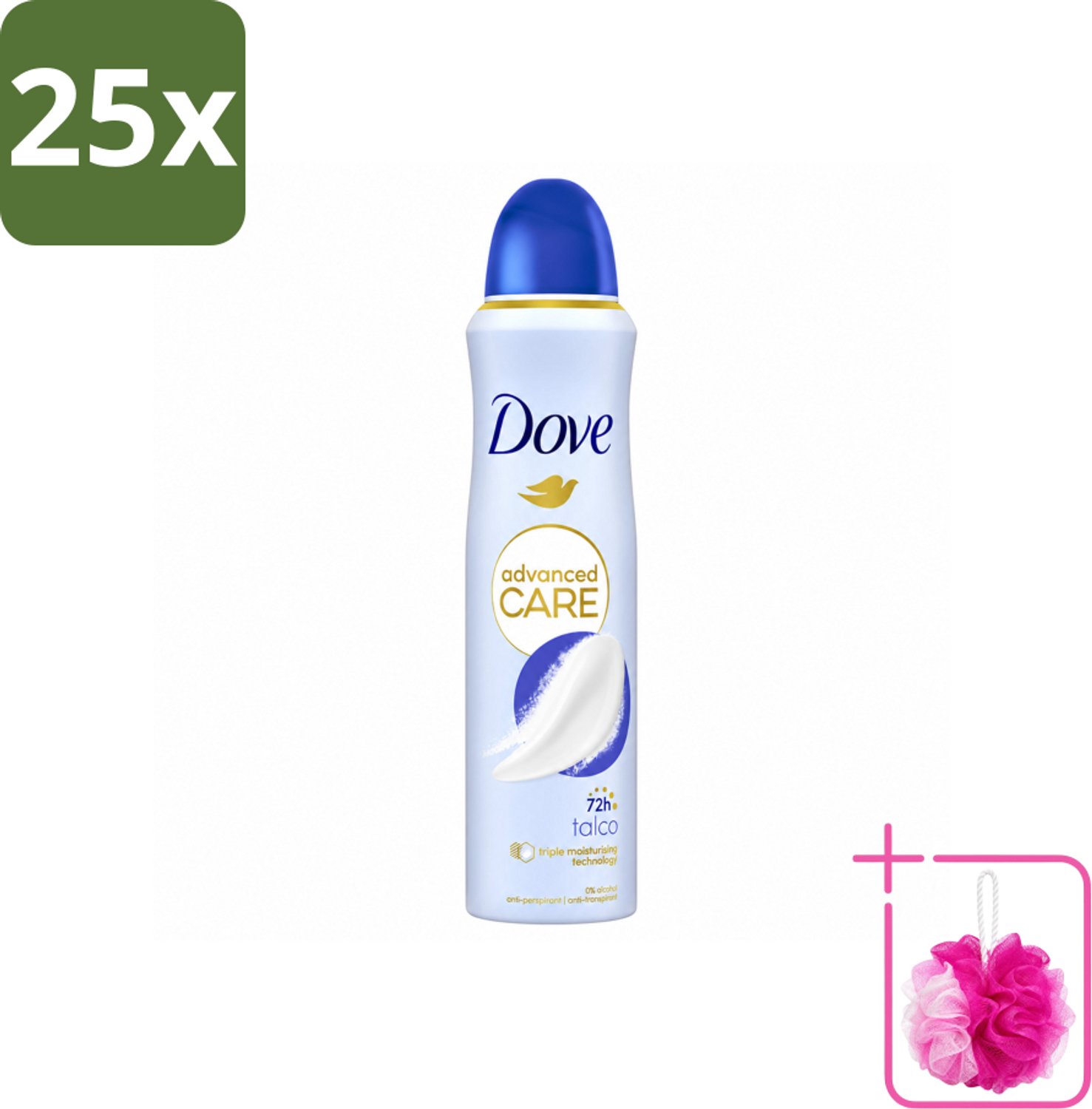 25 x Dove – Deodorant Spray – Talco – 150 ml - Bulkverpakking - Anti-transpirant - Douchemop - Deodorant spray