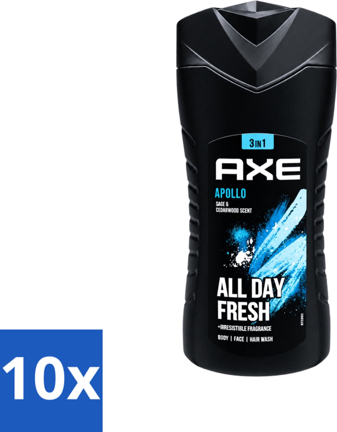 10 x Axe - 3-in-1 Douchegel - Apollo - Sage & Cedarwoord - All Day Fresh - 400 ml - Voordeelverpakking - 10 stuks