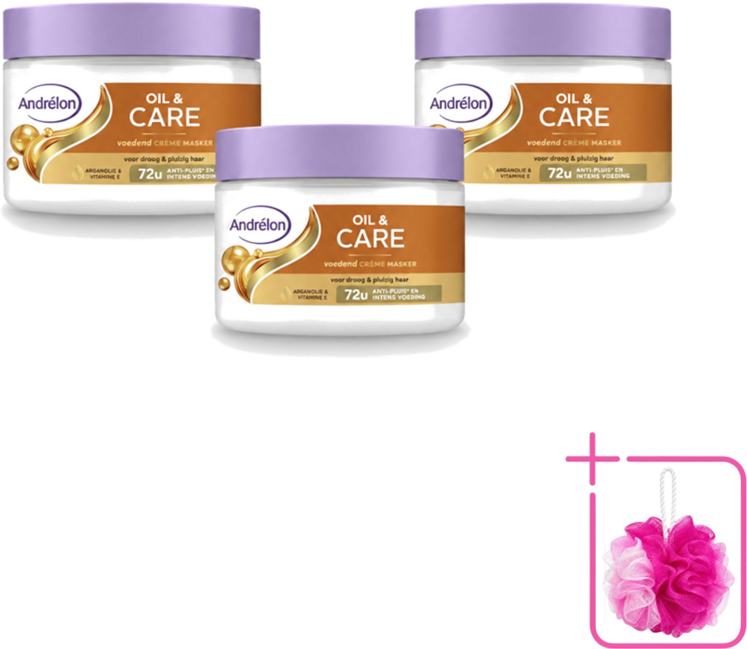 3 x Andrélon – Crème Haarmasker – Oil & Care – 300 ml - Bulkverpakking - Haarmasker - Douchemop - Droog haar