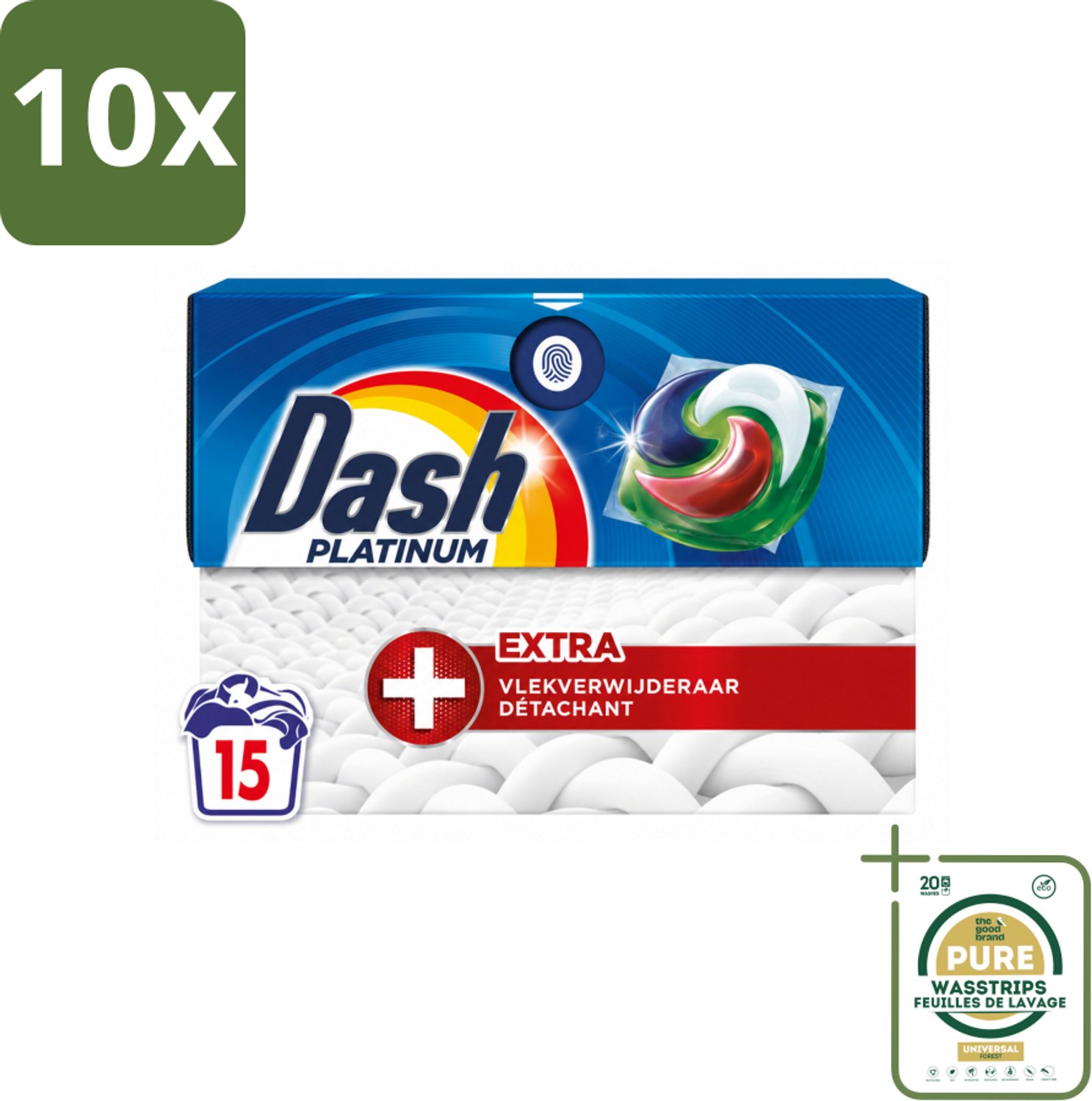 10 x Dash – Wasmiddelcapsules – 4in1 Platinum Pods + Extra Vlekkenverwijderaar – 15 capsules - Wasstrips - Wasmiddelcapsules - Vlekkenverwijderaar - Krachtige Wasmiddel - 4in1 Wasmiddel - Extra Vlekkenverwijdering