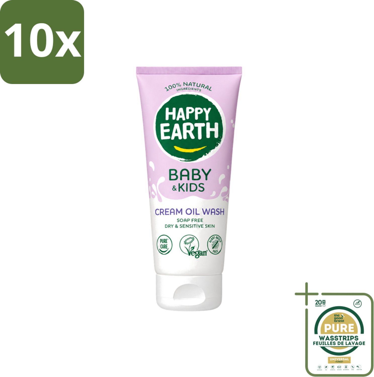10 x Happy Earth – Cream Oil Wash – 100% Natuurlijk Baby & Kids – 200 ml - Wasstrips - Babyolie - Gezichtsolie - Natuurlijke Babyolie - Gezicht En Lichaam Verzorging - Droge Huid Verzorging