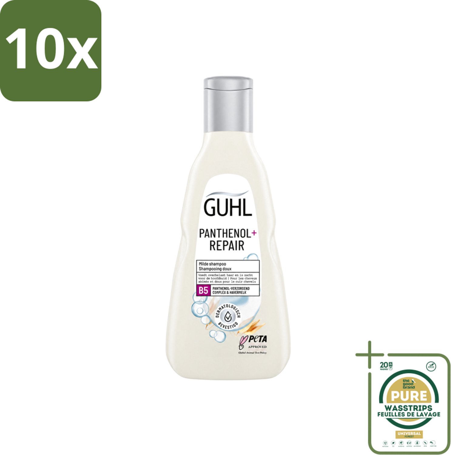 10 x Guhl – Shampoo – Panthenol+ Repair – 250 ml - Wasstrips - Panthenol Shampoo - Herstellend Shampoo - Hydraterend Haar - Droog Haar Shampoo - Haar Herstel