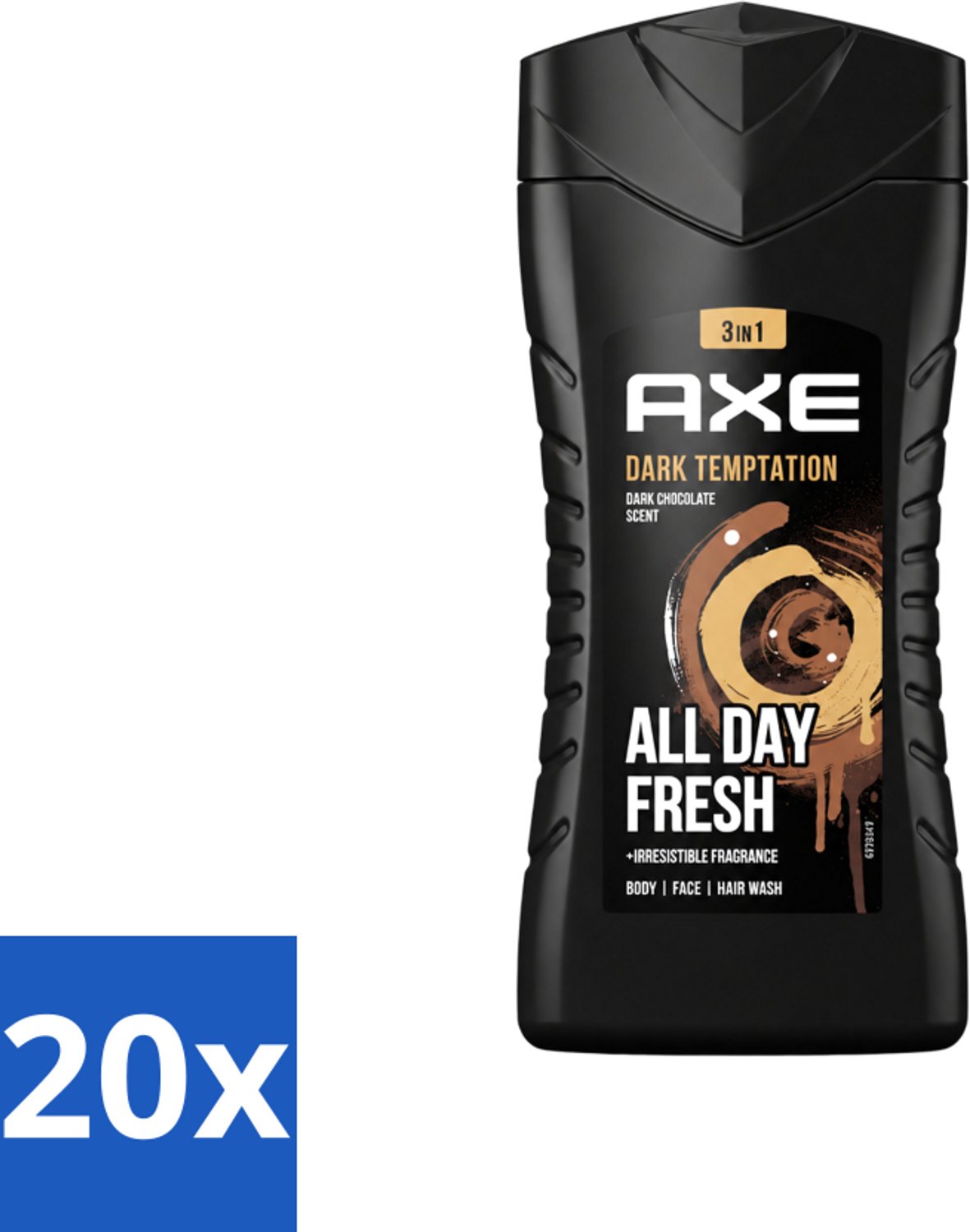 20 x Axe - 3-in-1 Douchegel - Dark Temptation - Dark Chocolate - 12hrs Long Lasting Scent - 250 ml - Voordeelverpakking - 20 stuks