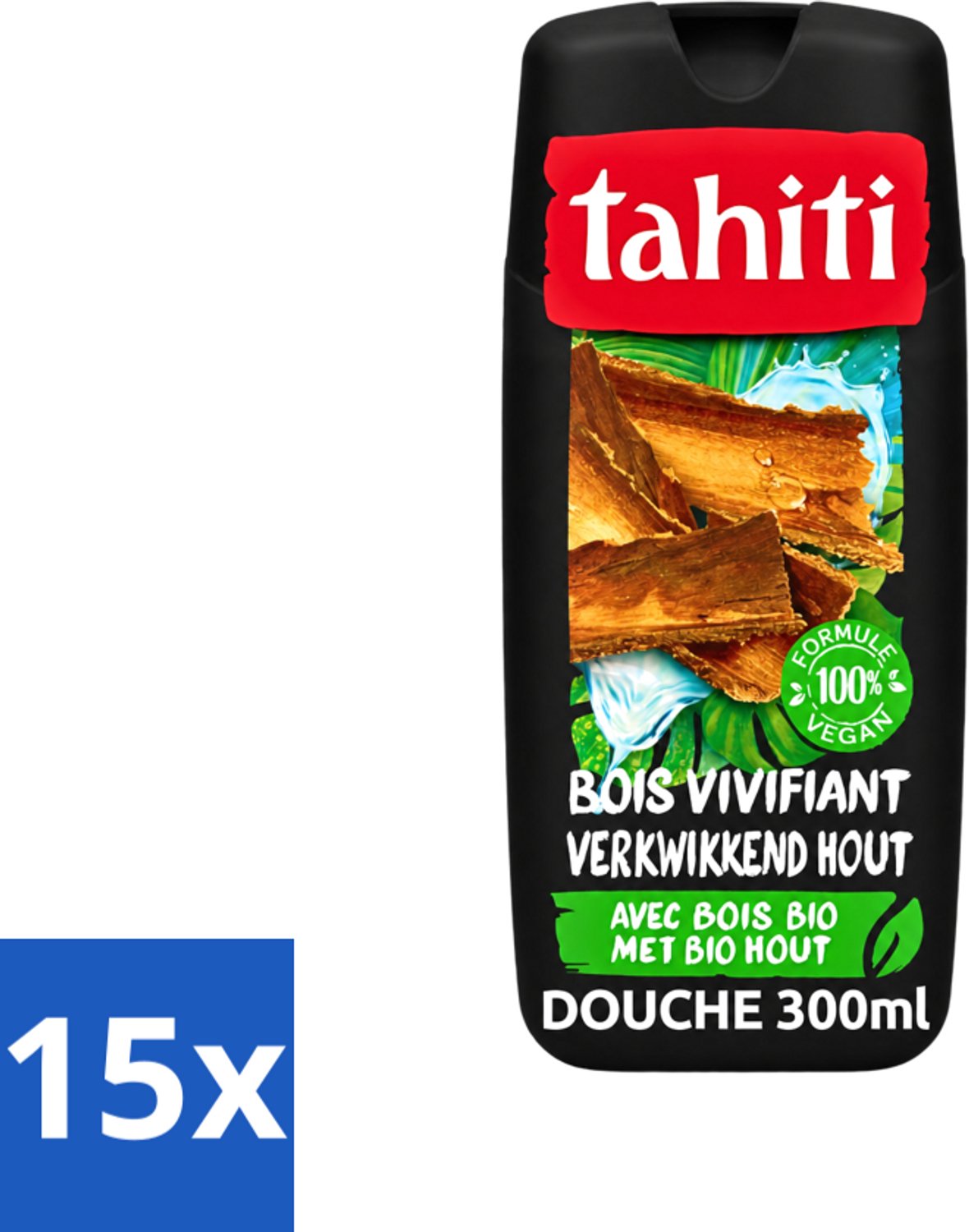 15 x Tahiti - Douchegel - Verkwikkend Bio Hout - 100% Vegan - 300 ml - Voordeelverpakking - 15 stuks