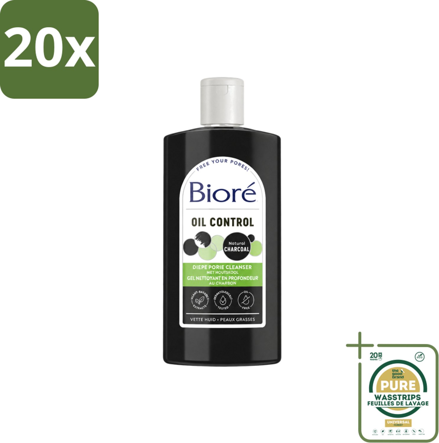 20 x Bioré – Houtskool Reinigingsgel – Gezichtsreiniger – 200 ml - Wasstrips - Gezichtsreiniger - Houtskool - Diepe Reiniging - Poriën Reinigen - Vet Huid