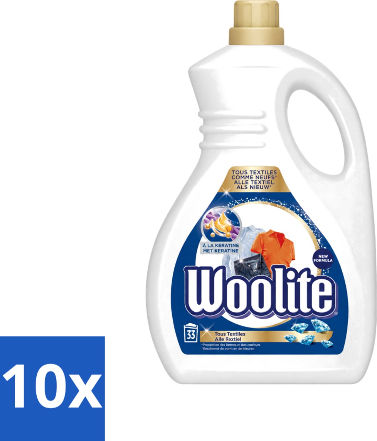10 x Woolite Textile - Vloeibaar Wasmiddel - Met Keratine - Textiel Was - 33 Wasbeurten - 2L - Voordeelverpakking - 10 stuks