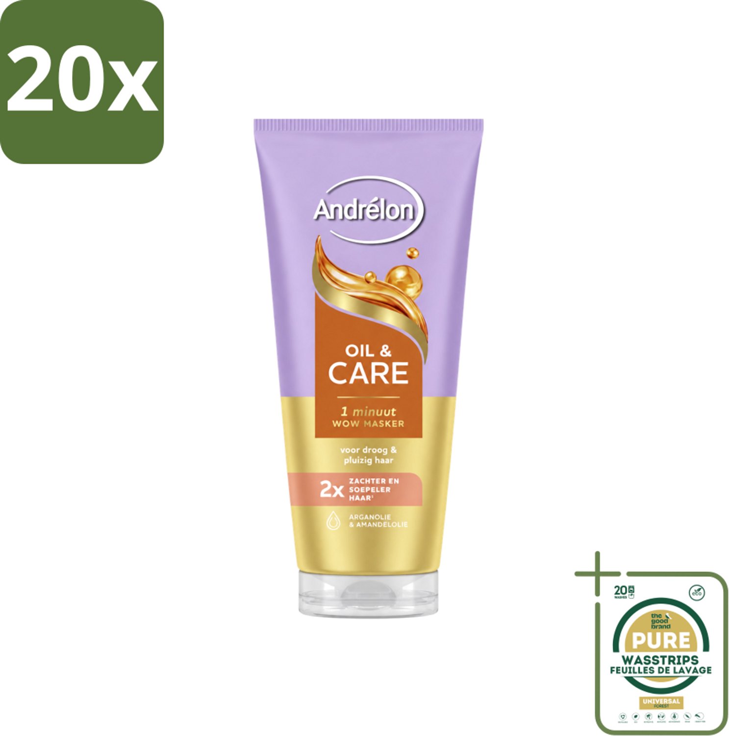 20 x Andrélon – Haarmasker WOW – Oil & Care – 180 ml - Wasstrips - Haarverzorging - Haarmasker - Pluizig Haar - Droog Haar - Arganolie