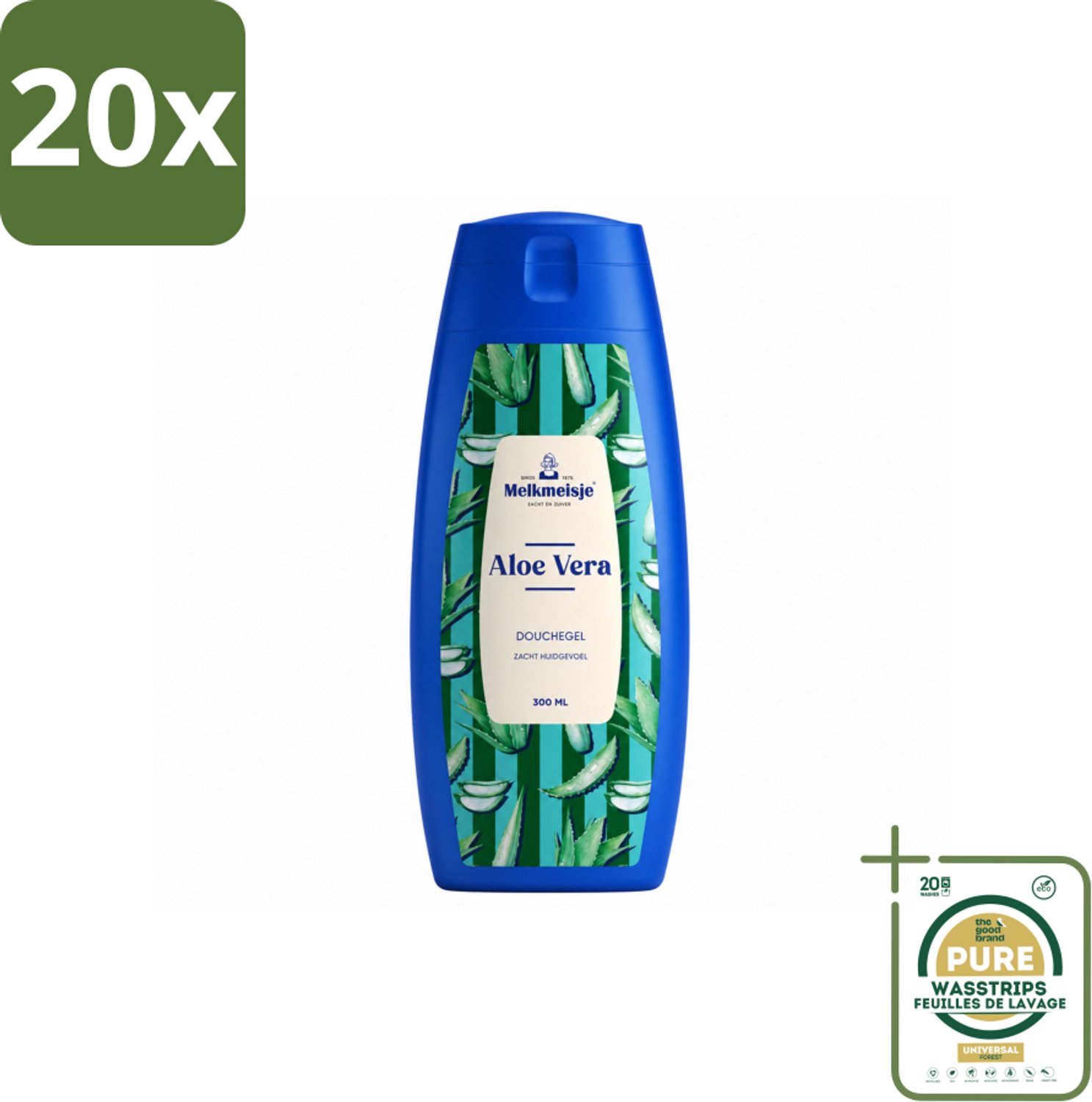 20 x Melkmeisje – Douchegel – Aloe Vera – Zacht Huidgevoel – 300 ml - Wasstrips - Bad En Douche - Melkgevoel - Zachte Huid - Badcrème - Douchegele