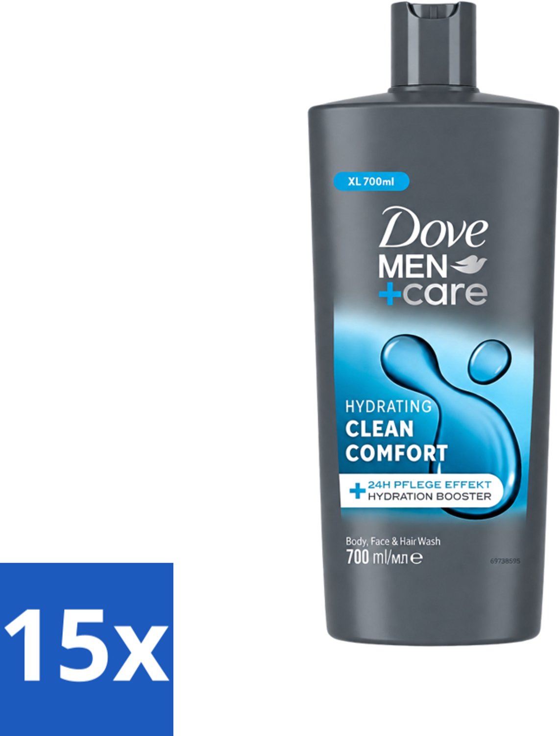 15 x Dove Men+Care - Clean Comfort - 3-in-1 Douchegel - Hydraterend- 700 ml - Voordeelverpakking - 15 stuks