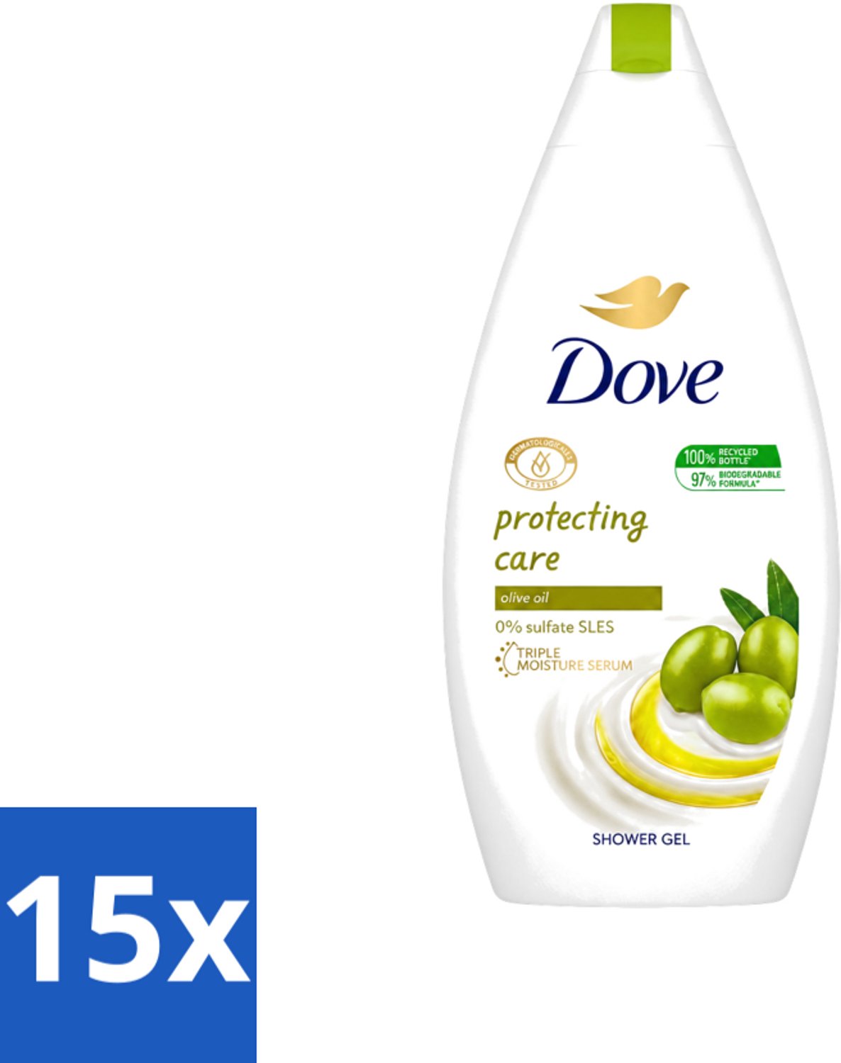 15 x Dove Protecting Care - Douchegel - Olijfolie - Sulfaatvrij - 450 ml - Voordeelverpakking - 15 stuks