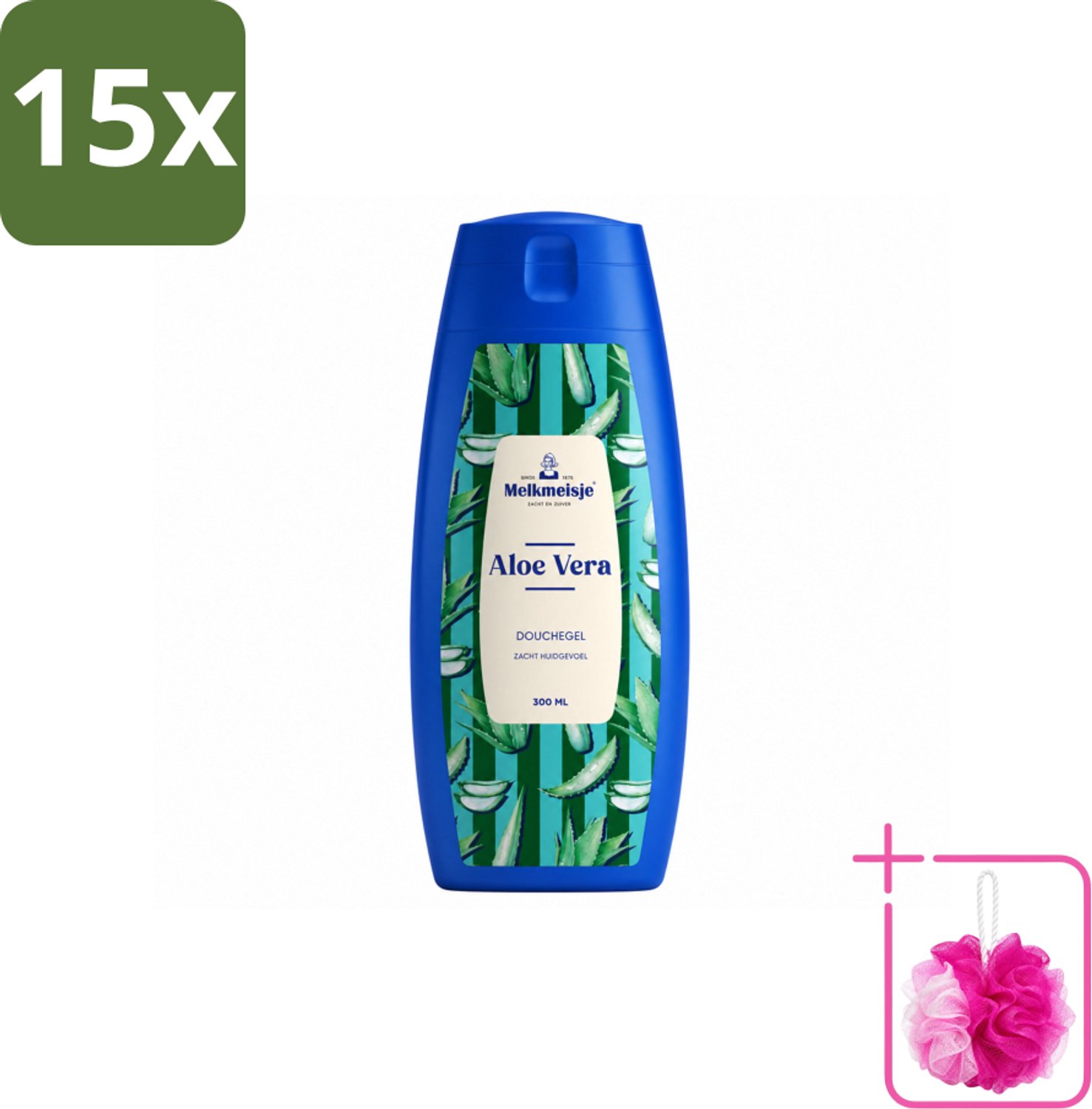 15 x Melkmeisje – Douchegel – Aloe Vera – Zacht Huidgevoel – 300 ml - Bulkverpakking - Bad en douche crème - Douchemop - Melkproteïnen