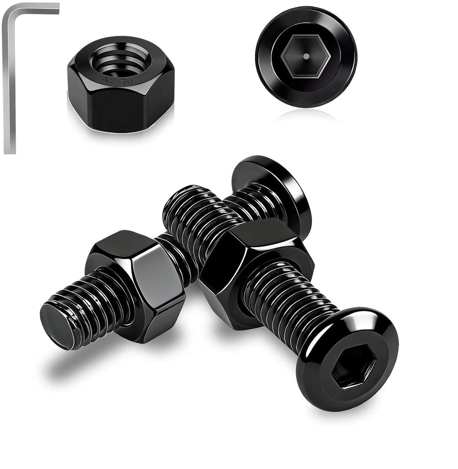 Schroeven, zwart, 30 stuks, platte kopschroeven, roestvrij staal, M5 x 16 mm, lenskopschroeven, binnenzeskantschroeven, A2 V2A met moeren, zeskantschroeven voor houten meubelreparatie