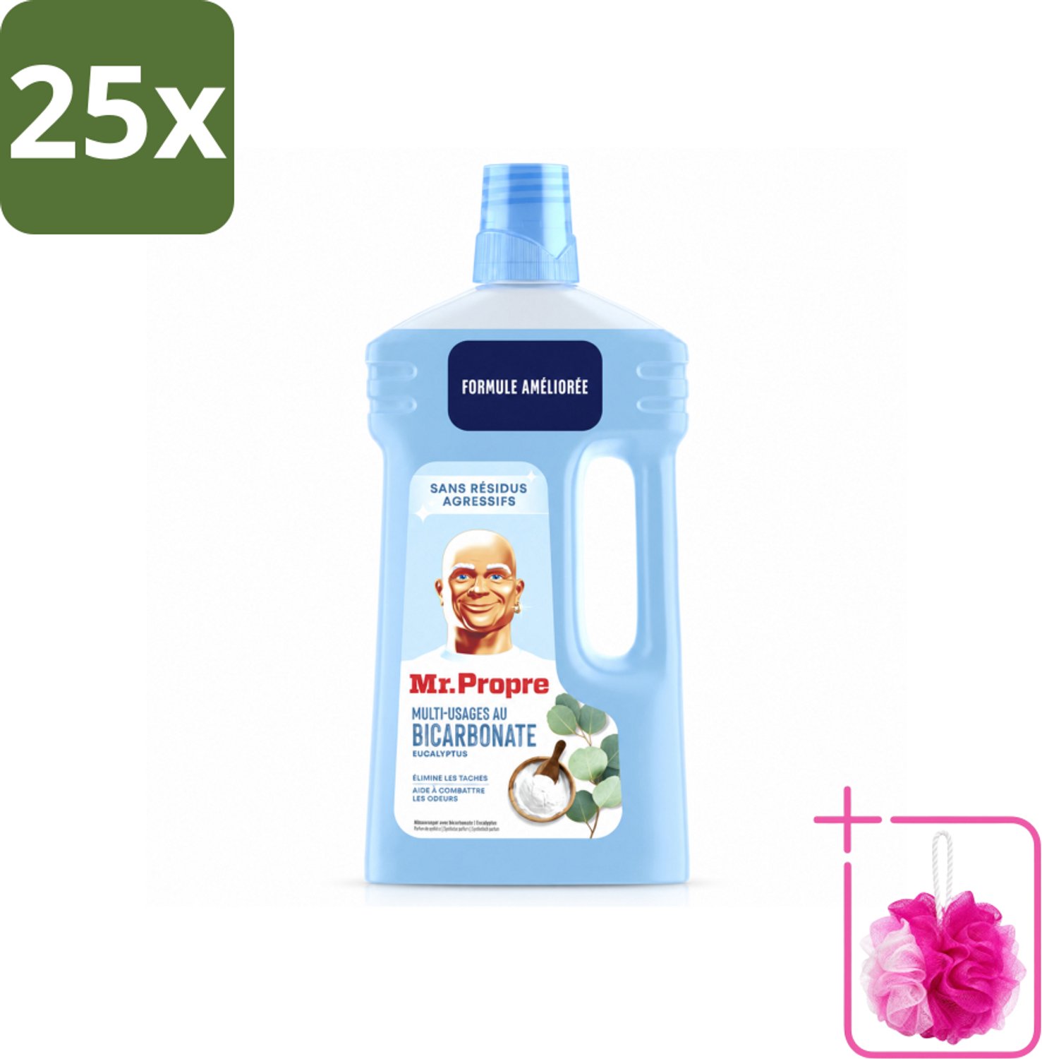 25 x Mr. Propre – Allesreiniger – Bicarbonaat & Eucalyptus – 1000 ml - Bulkverpakking - Allesreiniger - Douchemop - Bicarbonaat