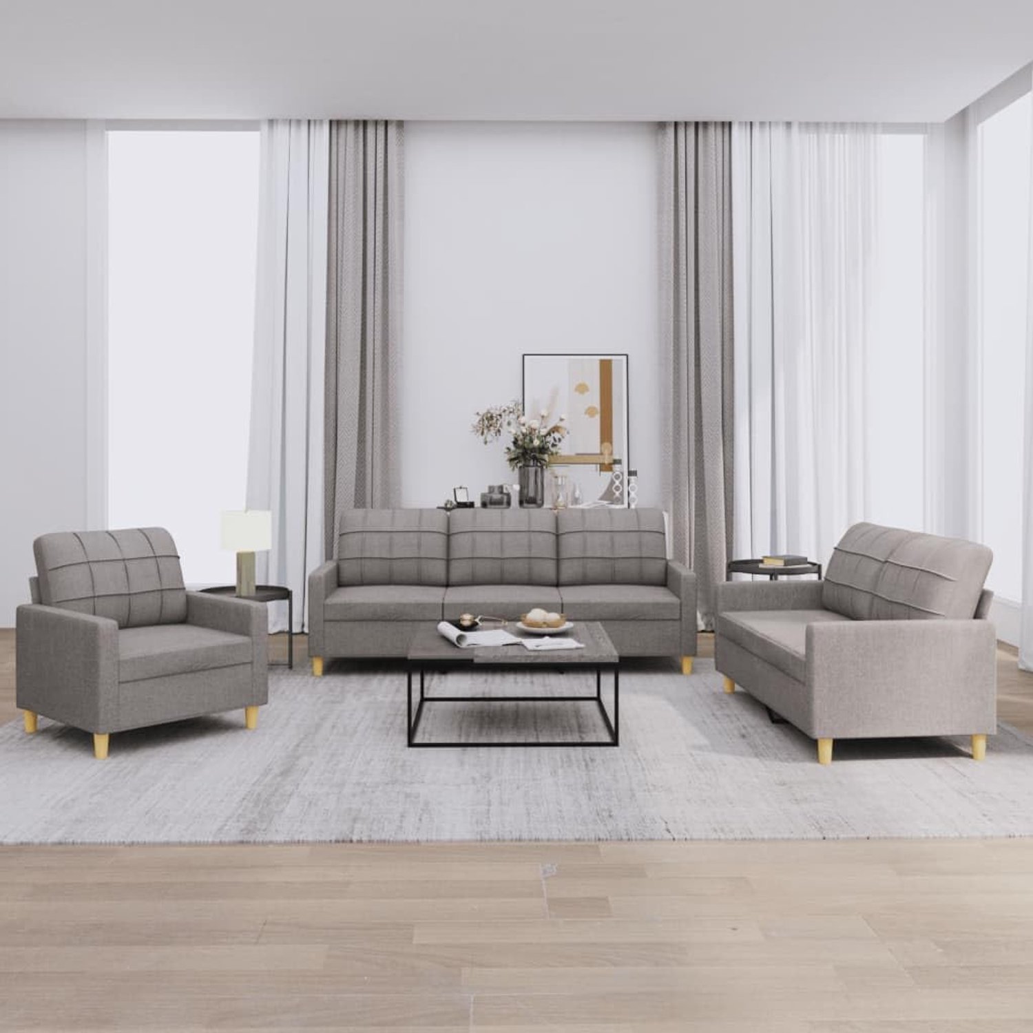 3-delige bankset met kussen taupe stof woonkamer bank slaapkamer bank studeerkamer bank kantoorbank voor woonkamer, slaapkamer, kantoor, lounge