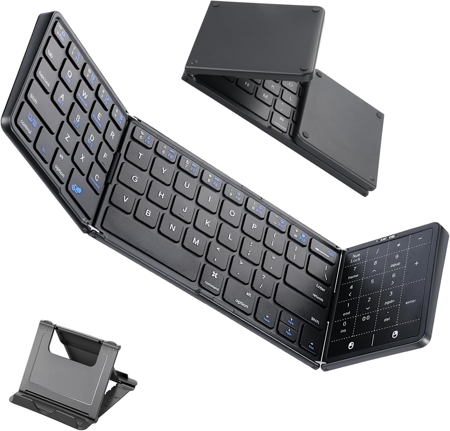 Toetsenbord met touchpad, Stille Draadloze Bluetooth minitoetsenbord met numeriek toetsenblok voor Android, Windows en iOS telefoons, QWERTY