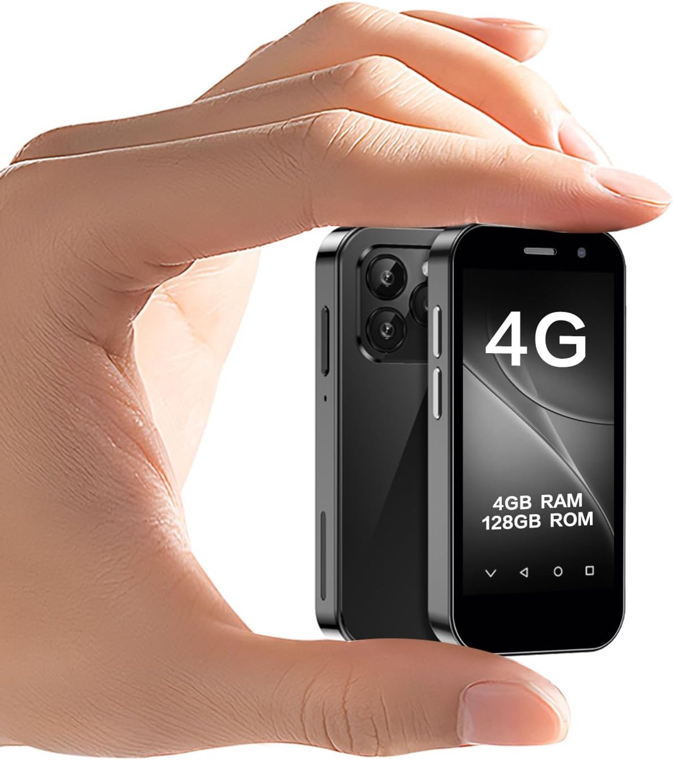 Mobiele telefoon, 3-inch scherm, 2000 mAh, 2,0 + 5,0 megapixel, gezichtsherkenning, 4G mini-mobiele telefoon (zwart, 4GB + 128GB)