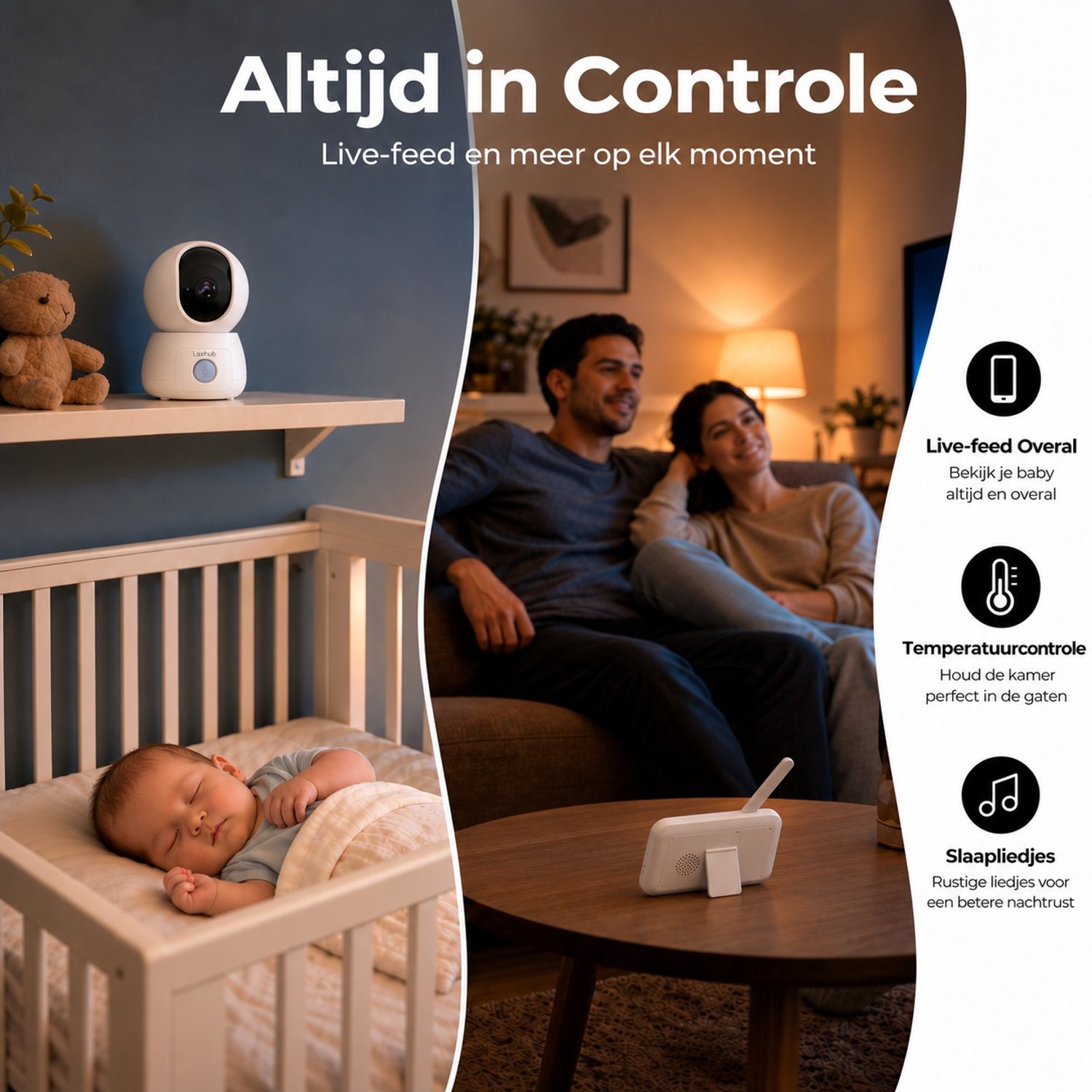 Laxihub AINANNY C3 Kit Wifi Baby Monitor - Babyfoon met Camera - Babyfoon met 5 Inch Scherm - Full HD-Resolutie - Arenti App Slaapliedjes & Temperatuur - Alexa & Google thumbnail 3