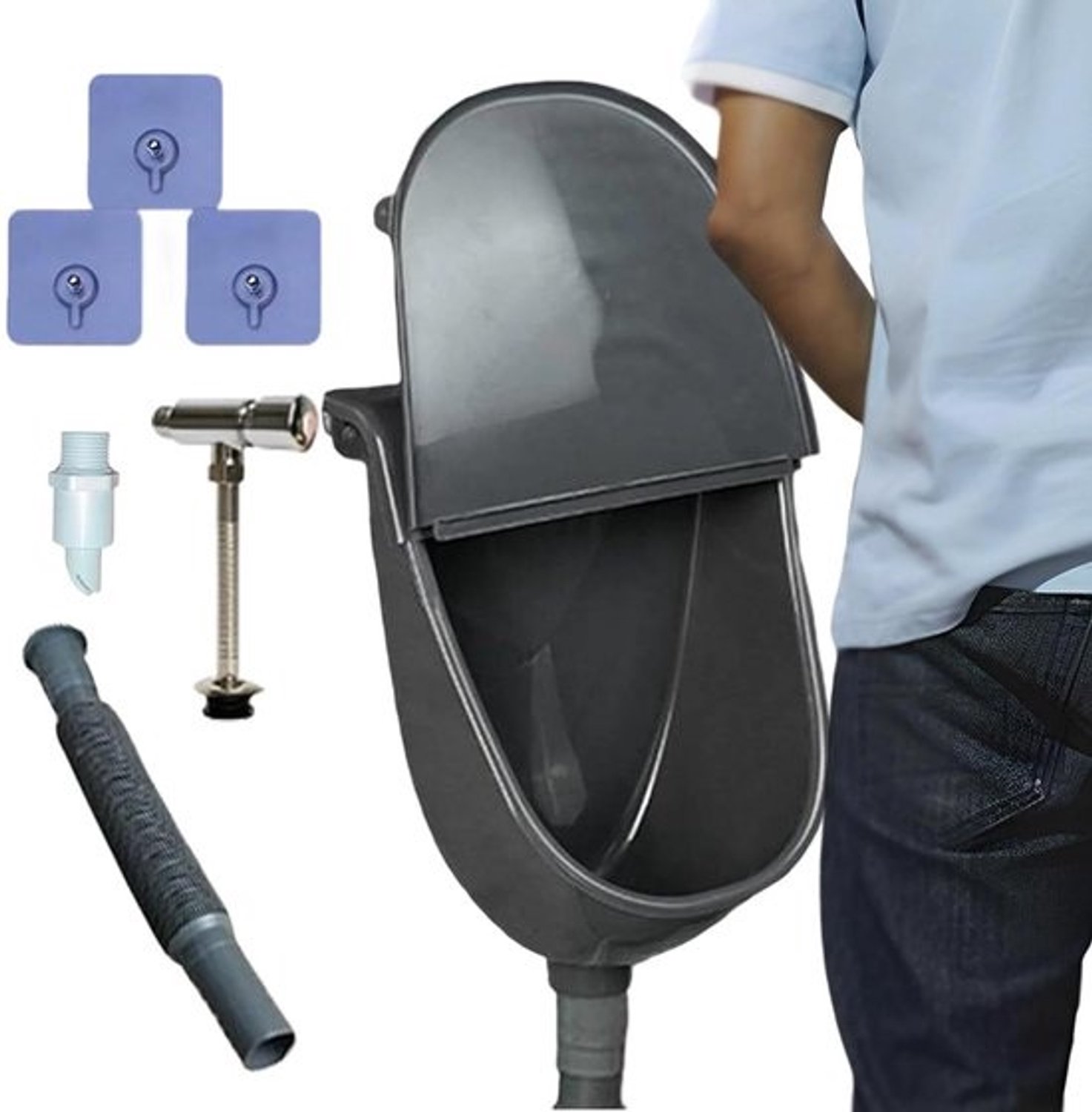 Buitentoilet - Urinoir met deksel - Hygiënisch gebruik - Spatwerend ontwerp - 40 x 308 x 204 cm - Grijs
