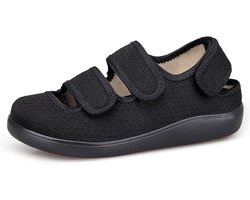Vrouwen Klittenband Sandalen Mannen Verstelbare Extra Breed Gesloten Wandelschoenen Senioren Ademend Casual Schoenen Antislip EU43 Zwart