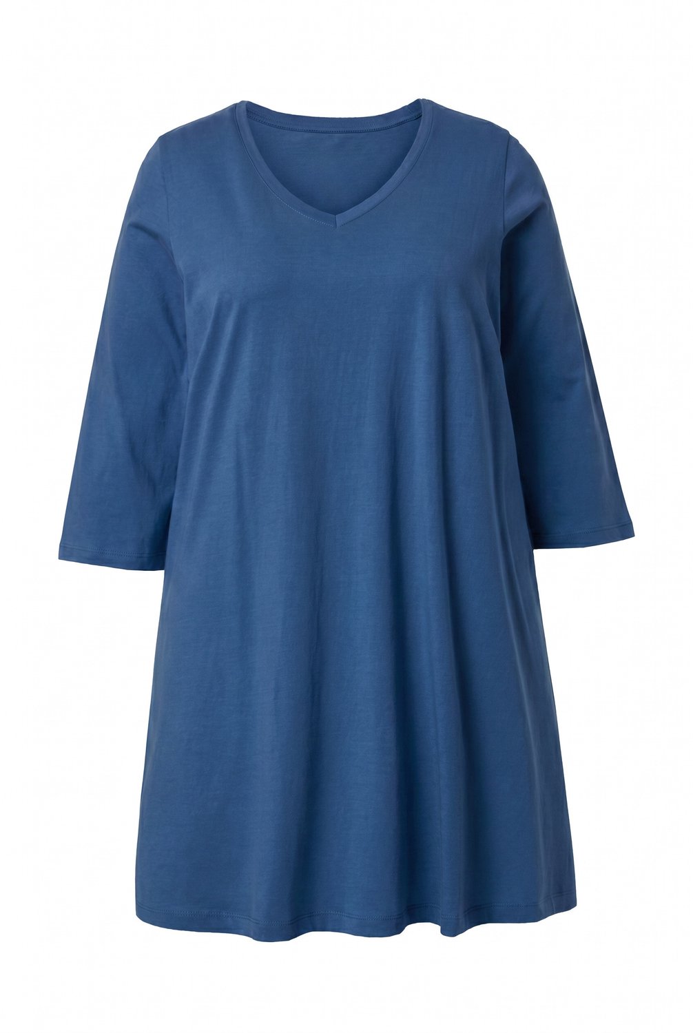 Ulla Popken - Dames - Longshirt A-lijn V-hals 3/4-mouwen - Donker saffier - Maat 50+