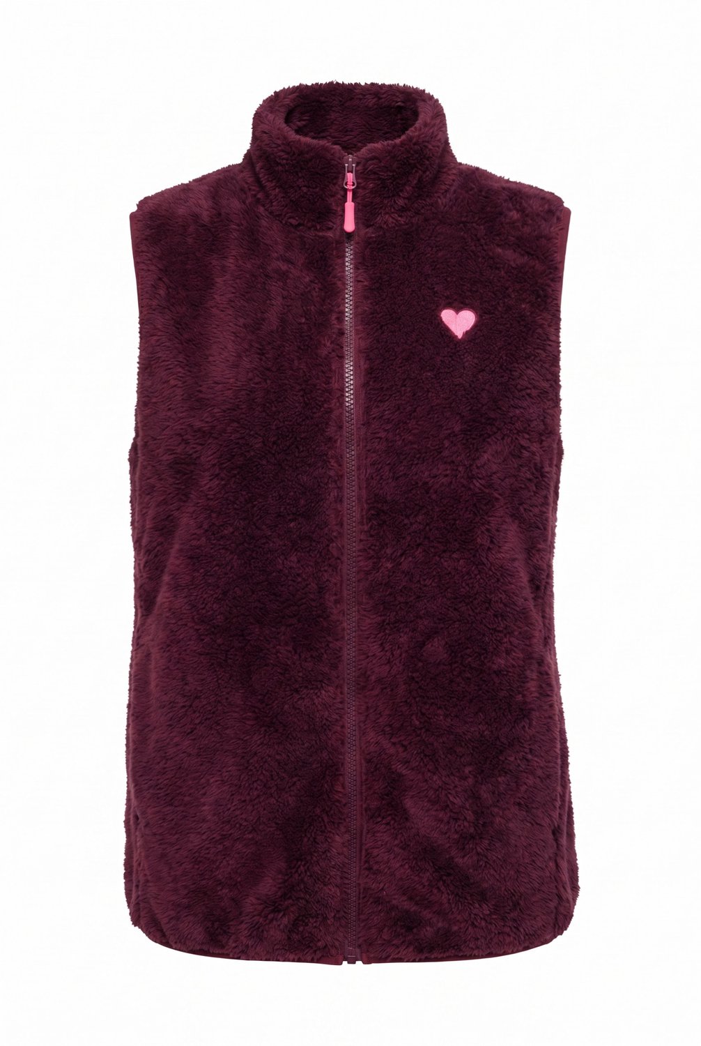 Ulla Popken - Dames - Fleece bodywarmer zacht fleece opstaande kraag mouwloos - Wijnrood - Maat 50+