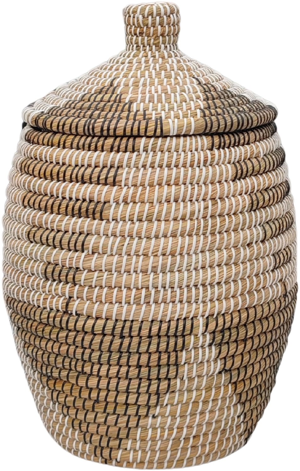 Wasmand met deksel – zeegras – 30 liter – naturel zwart wit