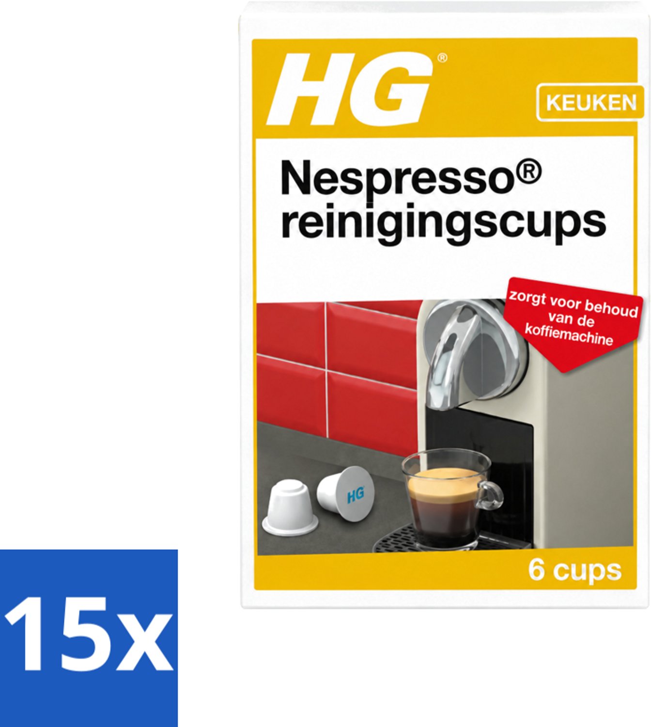 15 x HG - Nespresso Reinigingscups - Verwijdert Grondig Vet & Aanslag - 6 Reinigingscups - Voordeelverpakking - 15 stuks