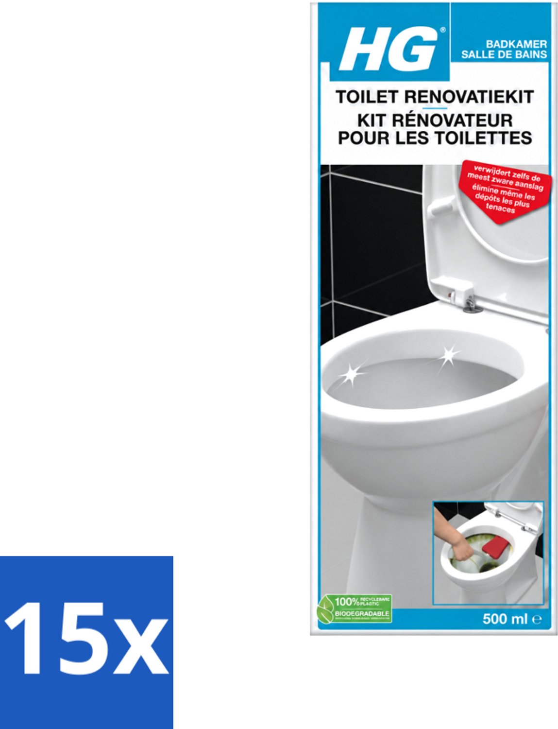15 x HG - Badkamer - Toilet Renovatiekit - Verwijdert De Meest Zware Uitslag - 500 ml - Voordeelverpakking - 15 stuks