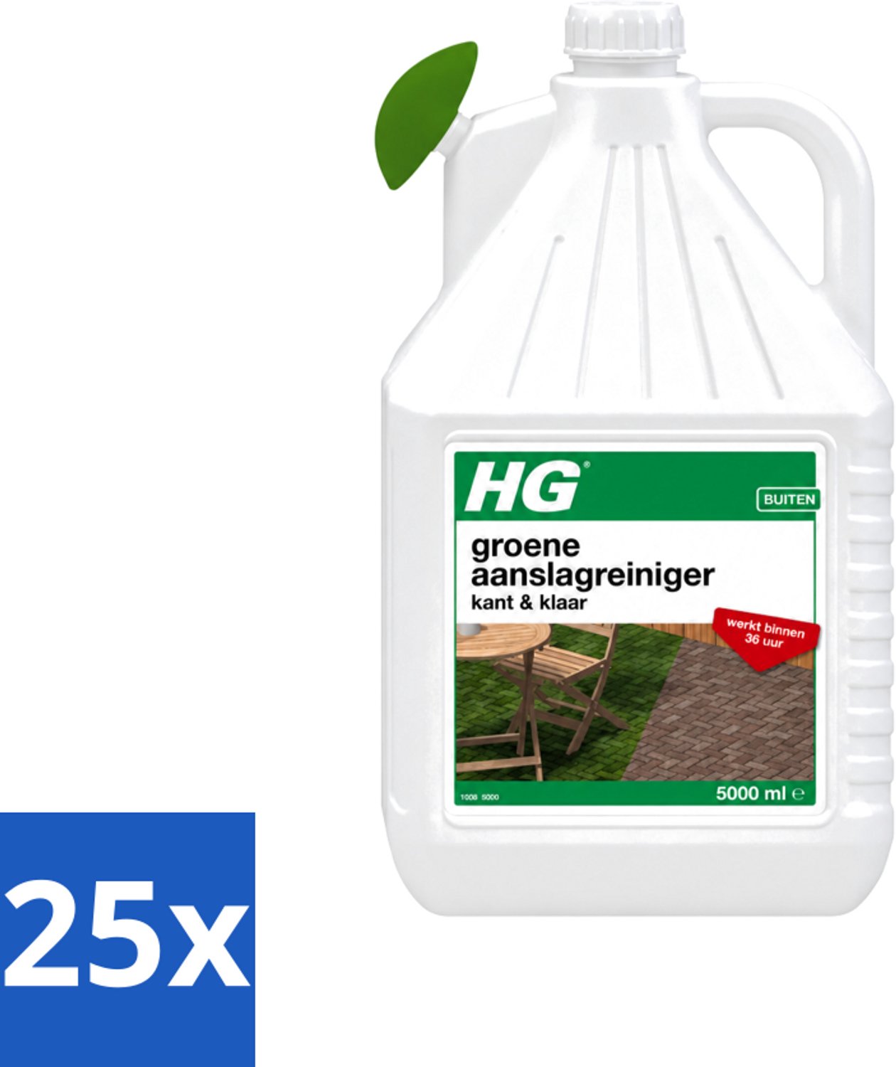 25 x HG - Buiten - Groene Aanslagreiniger - Kant & Klaar - Resultaat Binnen 36 Uur - 5L - Voordeelverpakking - 25 stuks