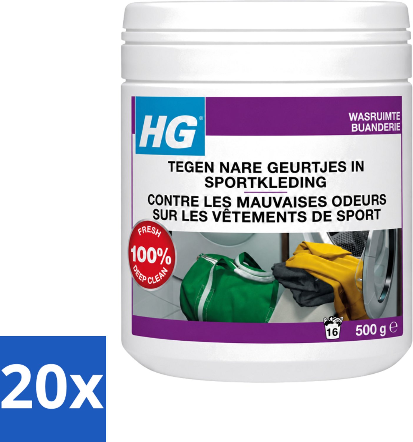 20 x HG - Wasruimte - Tegen Nare Geurtjes In Sportkleding - Wasmiddeltoevoeging - 500 g - Voordeelverpakking - 20 stuks
