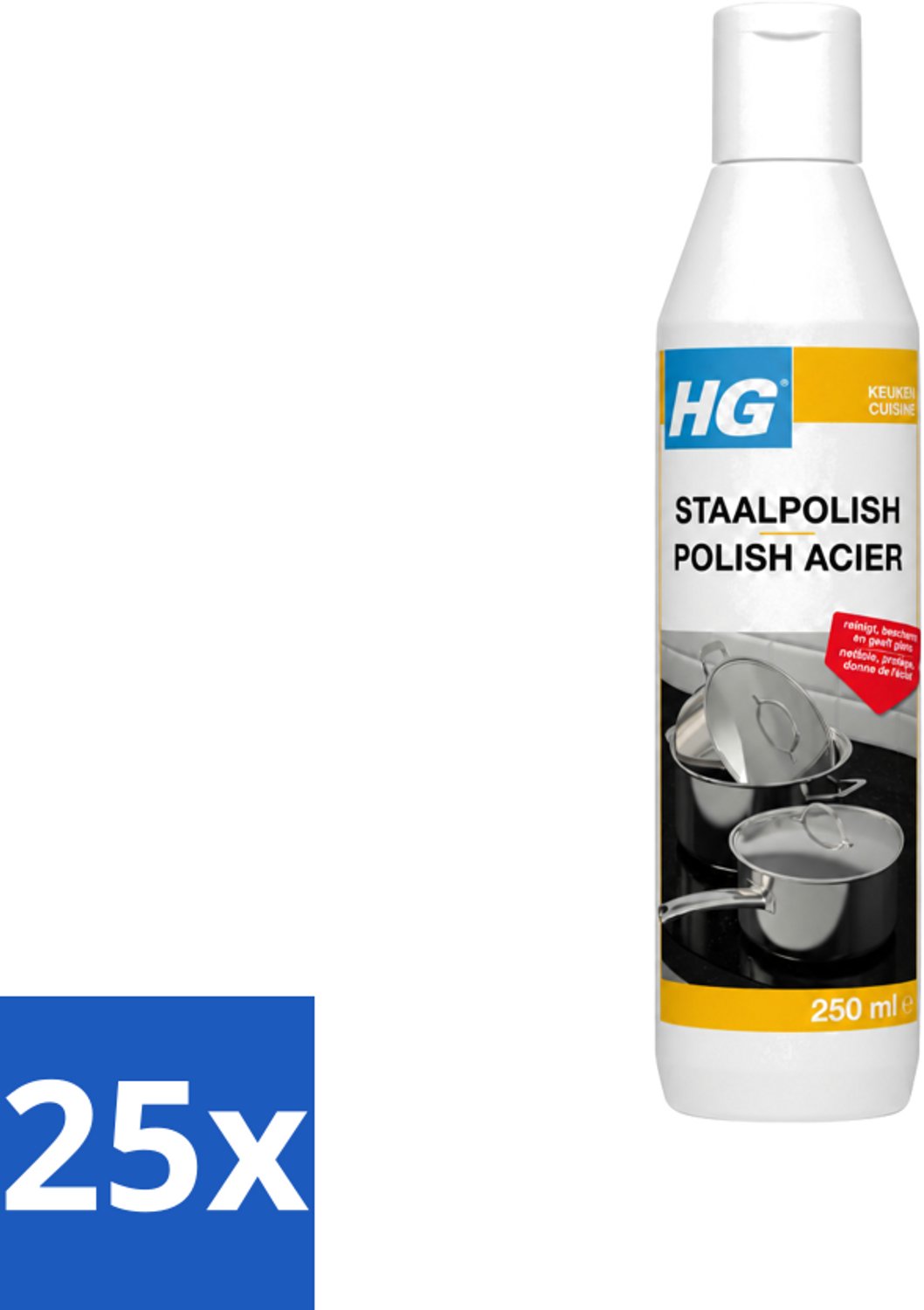 25 x HG - Staalpolish - Beschermt & Polijst RVS - 250 ml - Voordeelverpakking - 25 stuks