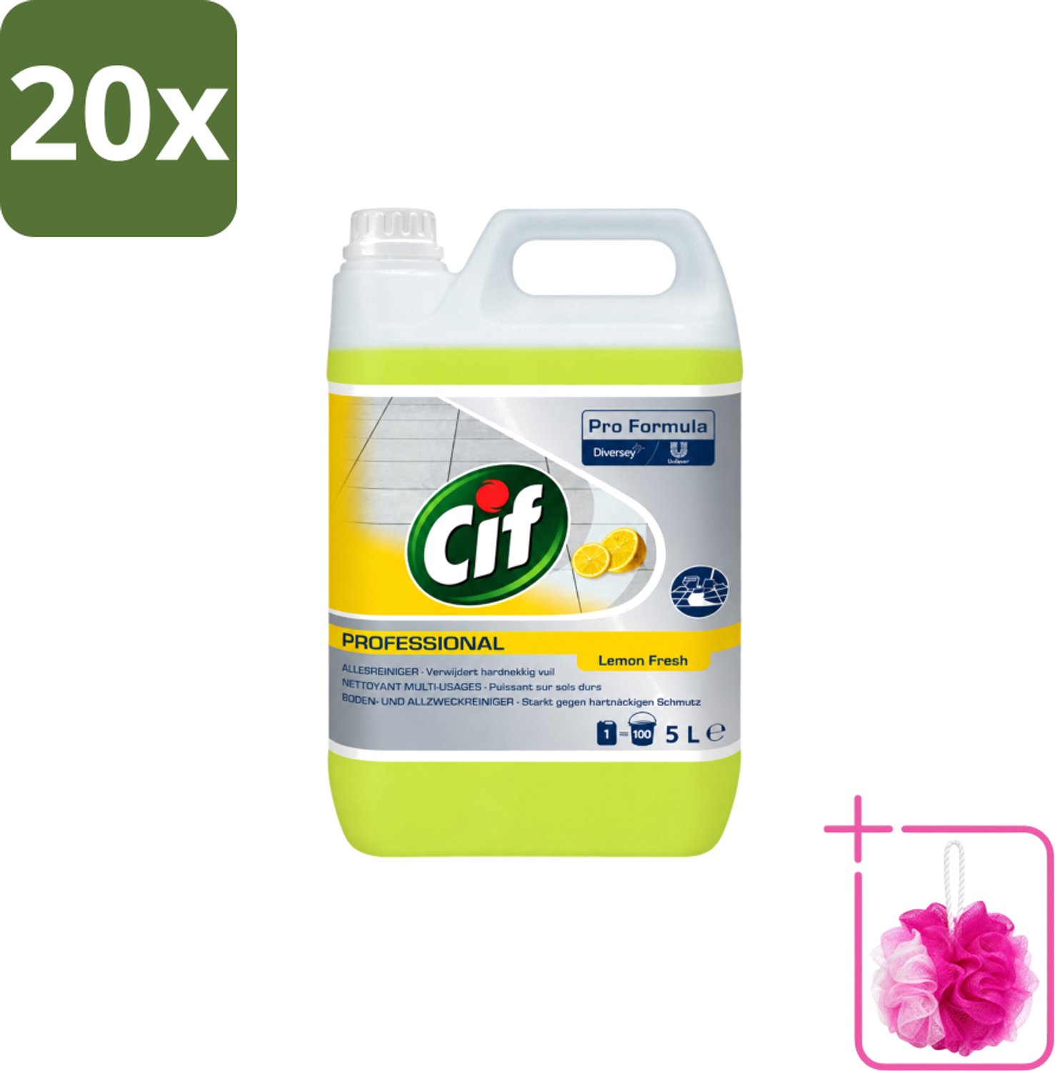 20 x Cif - Allesreiniger - Citroenfris - 5 l - Bulkverpakking - Allesreiniger - Douchemop - Waterbestendig oppervlak