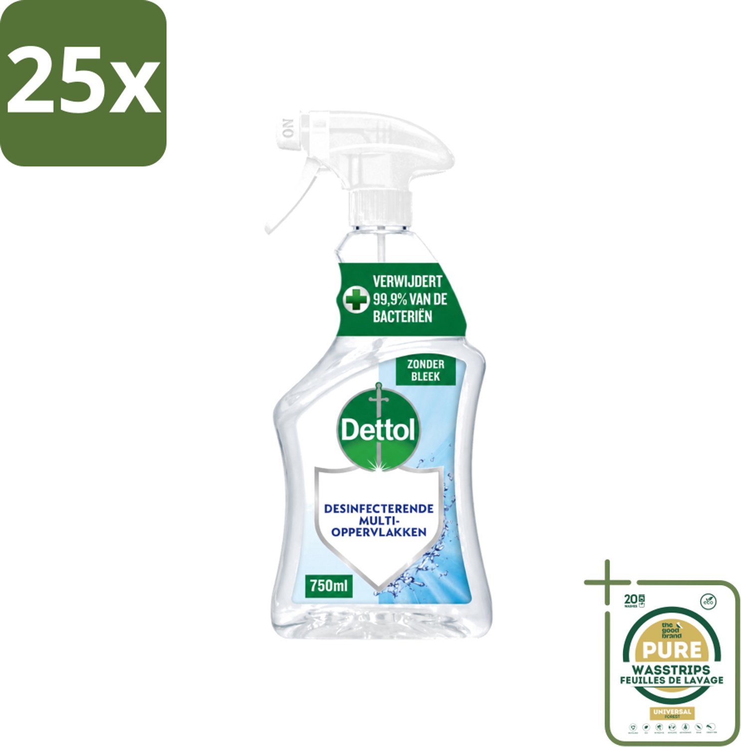 25 x Dettol - Allesreiniger - Spray - Zonder Bleek - Perfecte Hygiëne - 750ml - Wasstrips - Reiniger Spray - Hygiëne - Reinigen Zonder Bleek - Keuken Reinigen - Badkamer Reinigen