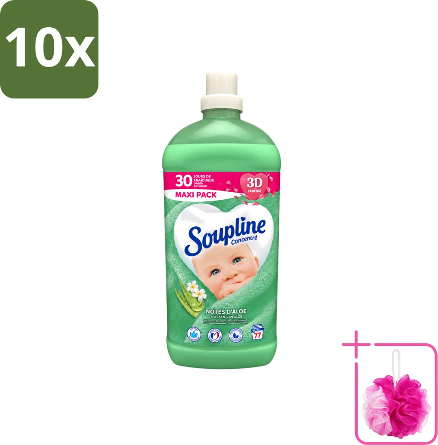 10 x Soupline - Wasverzachter - Aloë Vera Concentraat - 77 Wasbeurten - Bulkverpakking - Wasverzachter aloë vera - Douchemop - Wasverzachter voor kleding