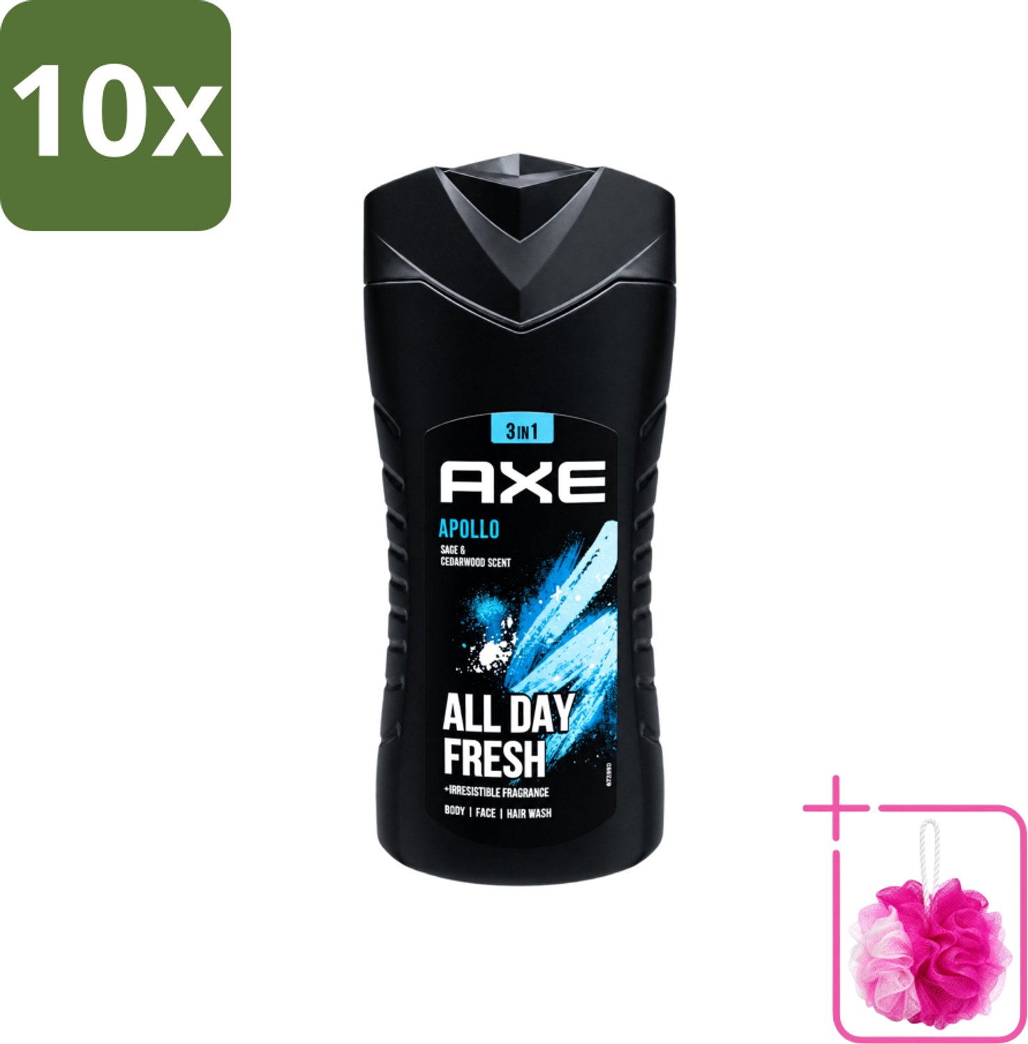 10 x Axe - 3-in-1 Douchegel - Apollo - Sage & Cedarwoord - All Day Fresh - 400 ml - Bulkverpakking - Douchegel - Douchemop - Lichaam