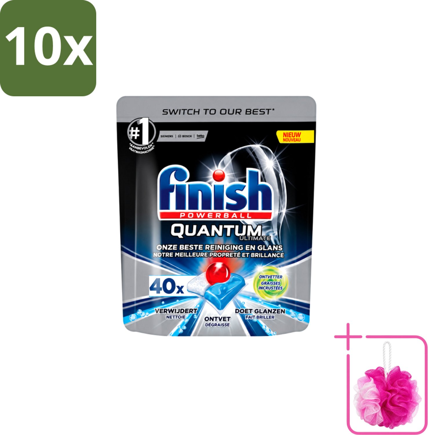 10 x Finish Powerball - Quantum Ultimate - Vaatwastabletten - Ontvetter - 40 Tabletten - Bulkverpakking - Vaatwasmiddel - Douchemop - Vaatwastablet