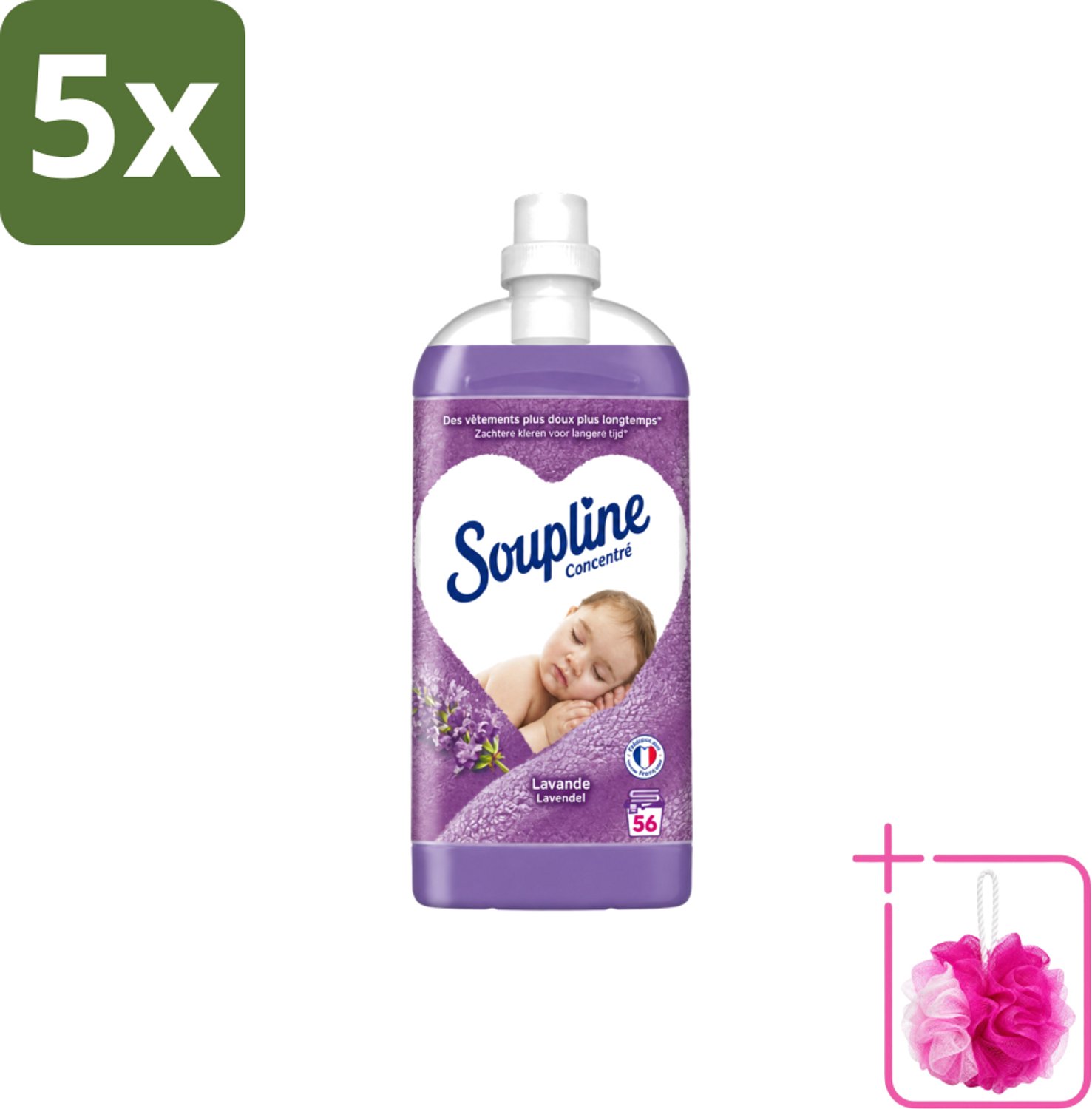 5 x Soupline - Wasverzachter - Lavendel - 56 Wasbeurten - 1.3L - Bulkverpakking - Wasverzachter - Douchemop - Wasgoed verzachten