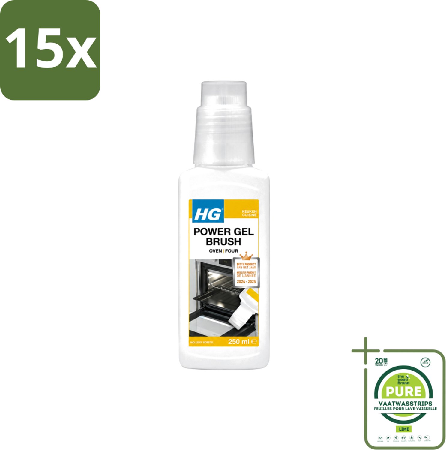 15 x HG - Power Gel Brush Oven - Zeer Hechtende Formule - Inclusief Borsteltje - 250 ml - Grootverpakking - Vaatwasstrips - Oven Reinigen - Bakplaat Reinigen - Grill Reinigen - Barbecue Reinigen - Vet Verwijderen