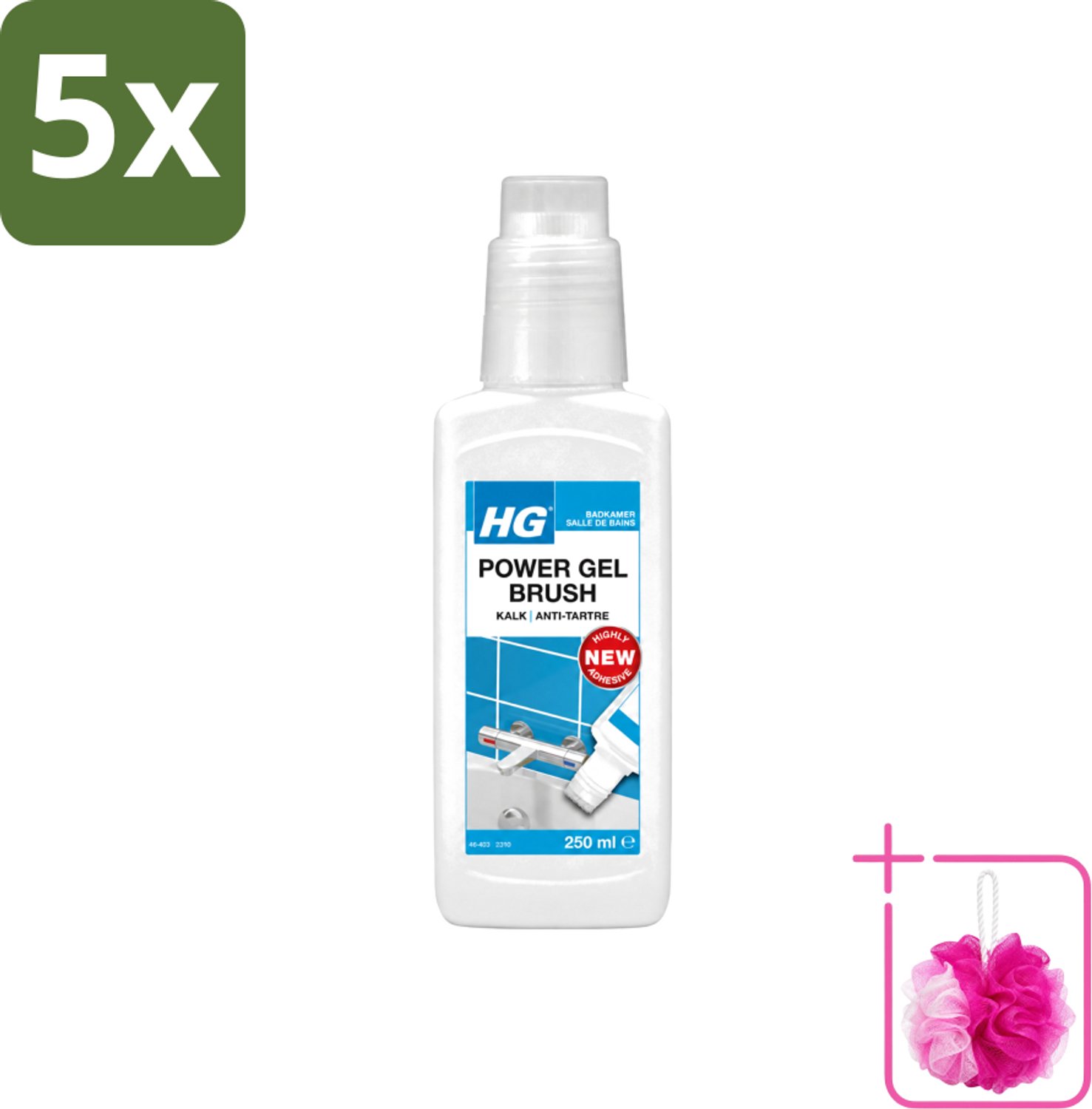 5 x HG - Badkamer - Power Gel Brush - Kalk - Agressief - 250 ml - Bulkverpakking - Kalk verwijderen - Douchemop - Badkamer schoonmaken