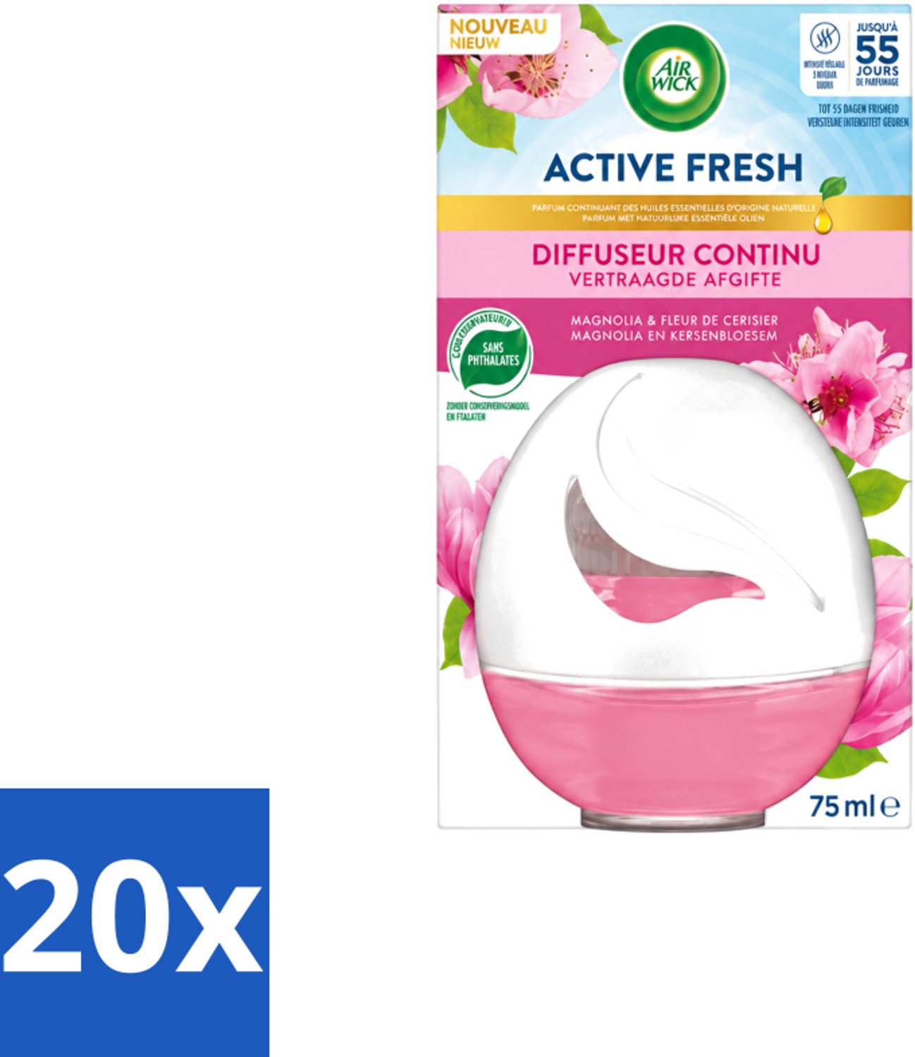 20 x Air Wick – Luchtverfrisser – Deco Sphere Magnolia & Kersenbloesem – 75 ml - Voordeelverpakking - 20 stuks