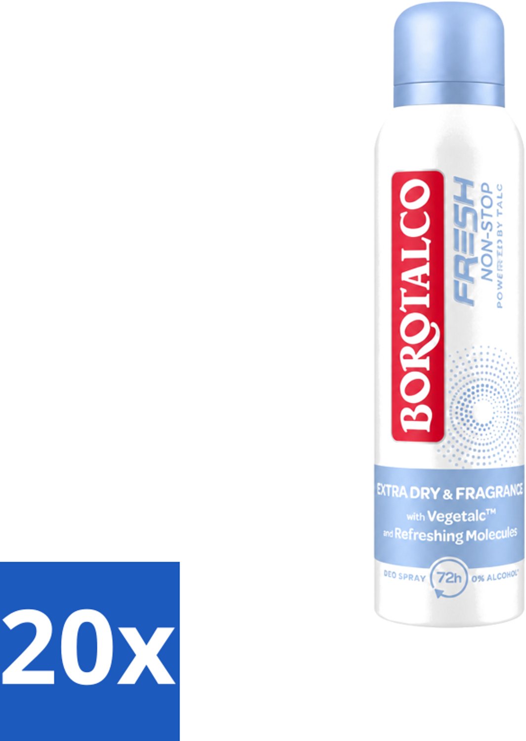 20 x Borotalco – Deodorant Spray – Fresh Non-Stop – 150 ml - Voordeelverpakking - 20 stuks