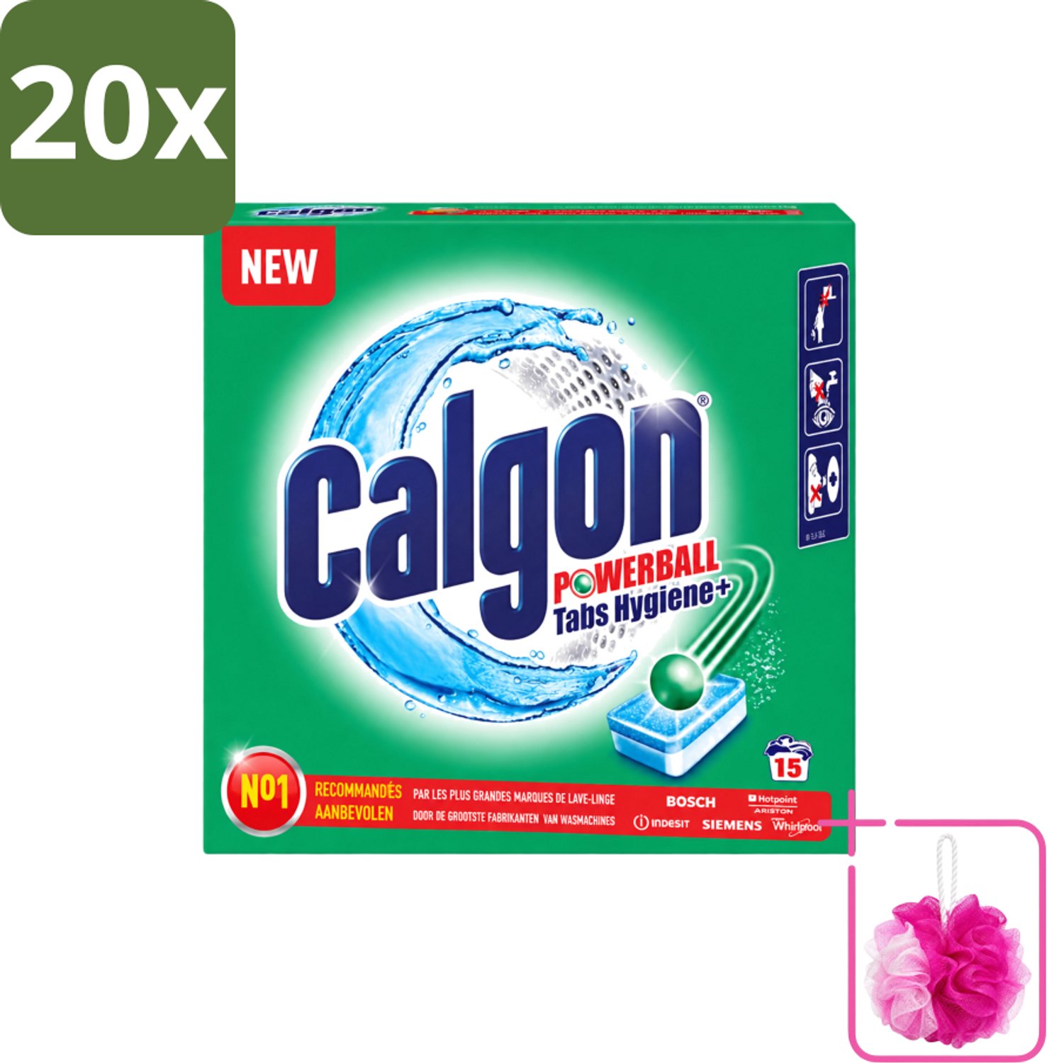 20 x Calgon - Wasmachinereiniger - Tegen Kalk - 15 Tabletten - Bulkverpakking - Wasmachine reinigen - Douchemop - Kalkvoorkomen