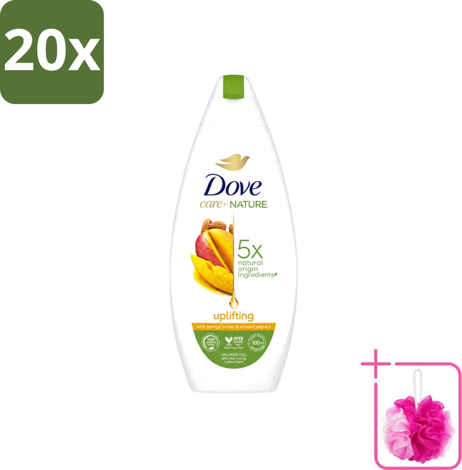 20 x Dove Care By Nature - Uplifting - Douchegel - Mangoboter & Almond Extract - 225 ml - Bulkverpakking - Douchegel - Douchemop - Huidverzorging