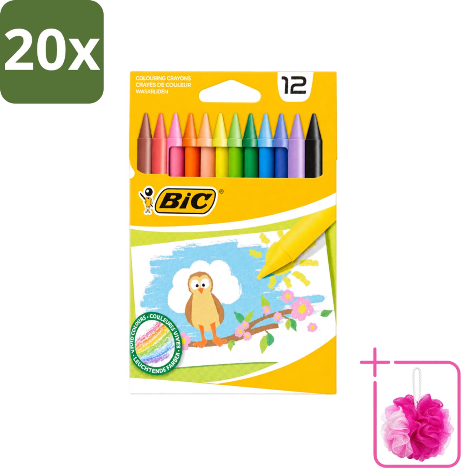 20 x BIC - Waskrijt - Diverse Kleuren - 12 Krijtjes - Bulkverpakking - Waskrijt - Douchemop - Kleurkrijt